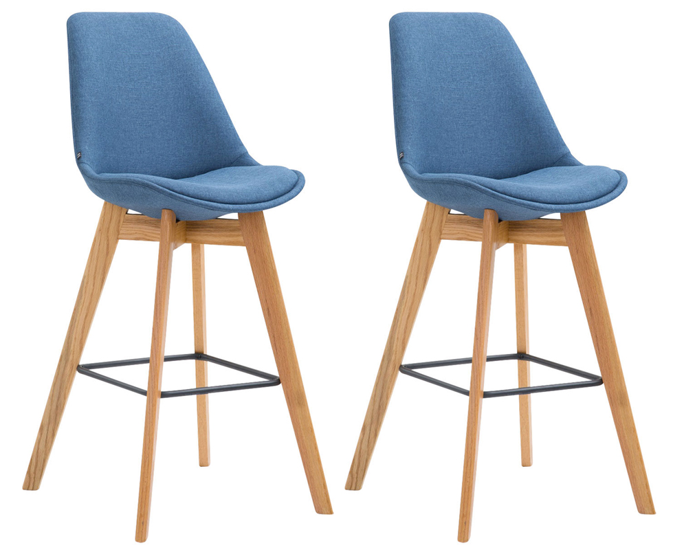 Set de 2 taburetes de bar metz tapizados en tela azul|natural