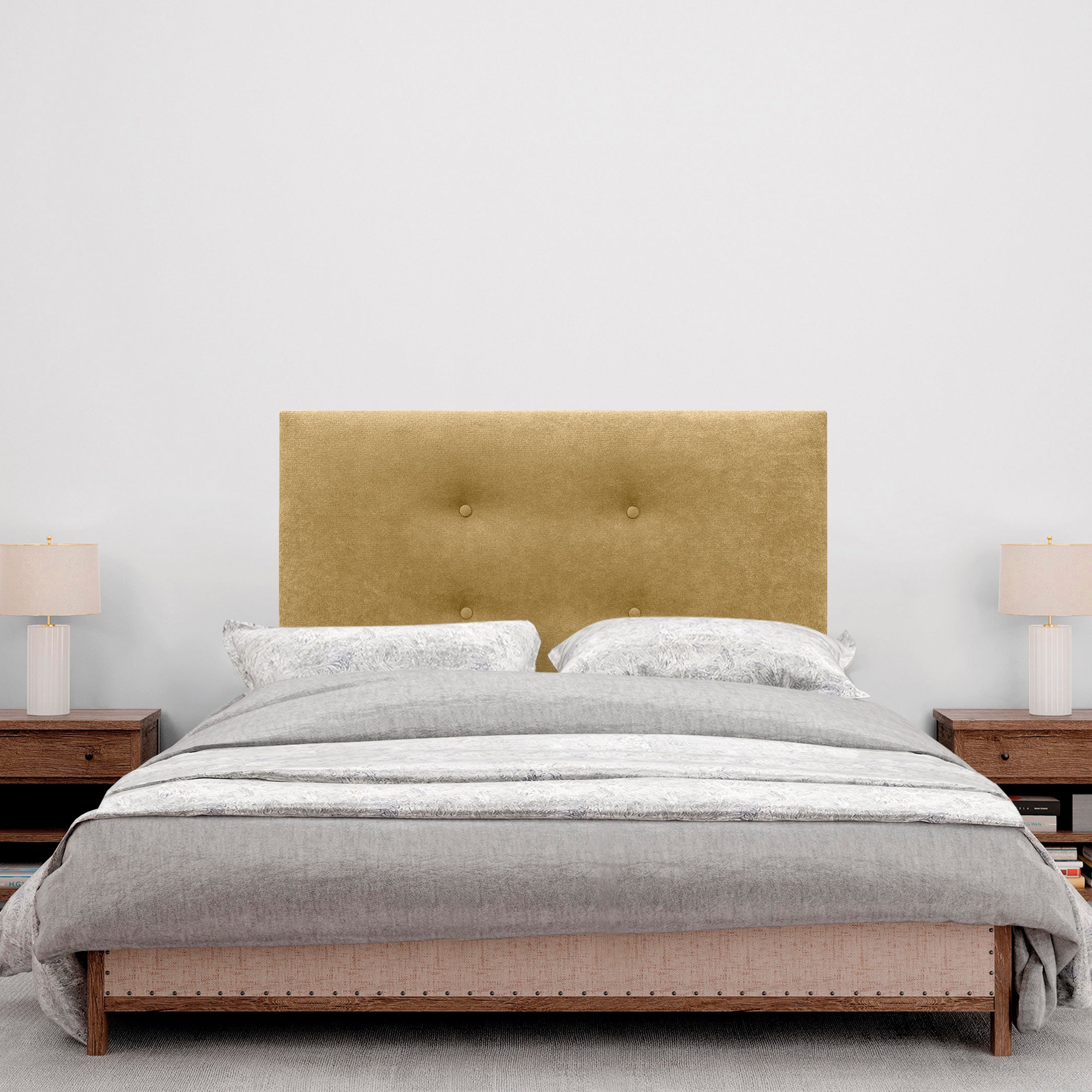 DHOME Cabecero de Tela AQUALINE Pro con 2 hileras de Botones Cabezal tapizado Cama Lujo (Mostaza, 95cm) - 4