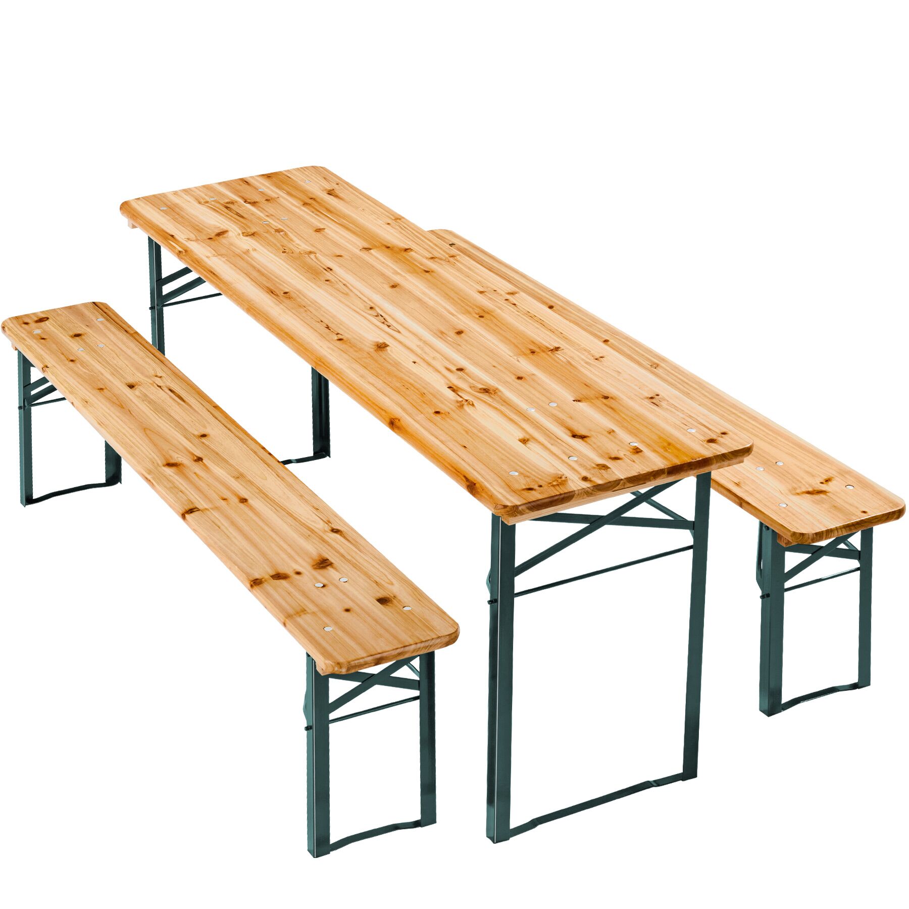 Ensemble de table et bancs en acier et bois 3 pièces pliables pour 8 personnes TECTAKE - 2
