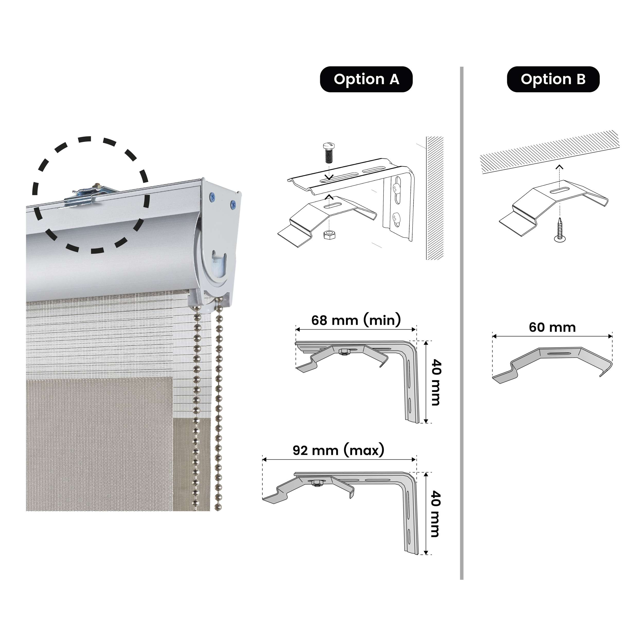 Estore de rolo automático Dia/Noite motorizado com bateria Estore com motor e comando à distância Acabamentos Premium Branco 160 x 250cm - 3