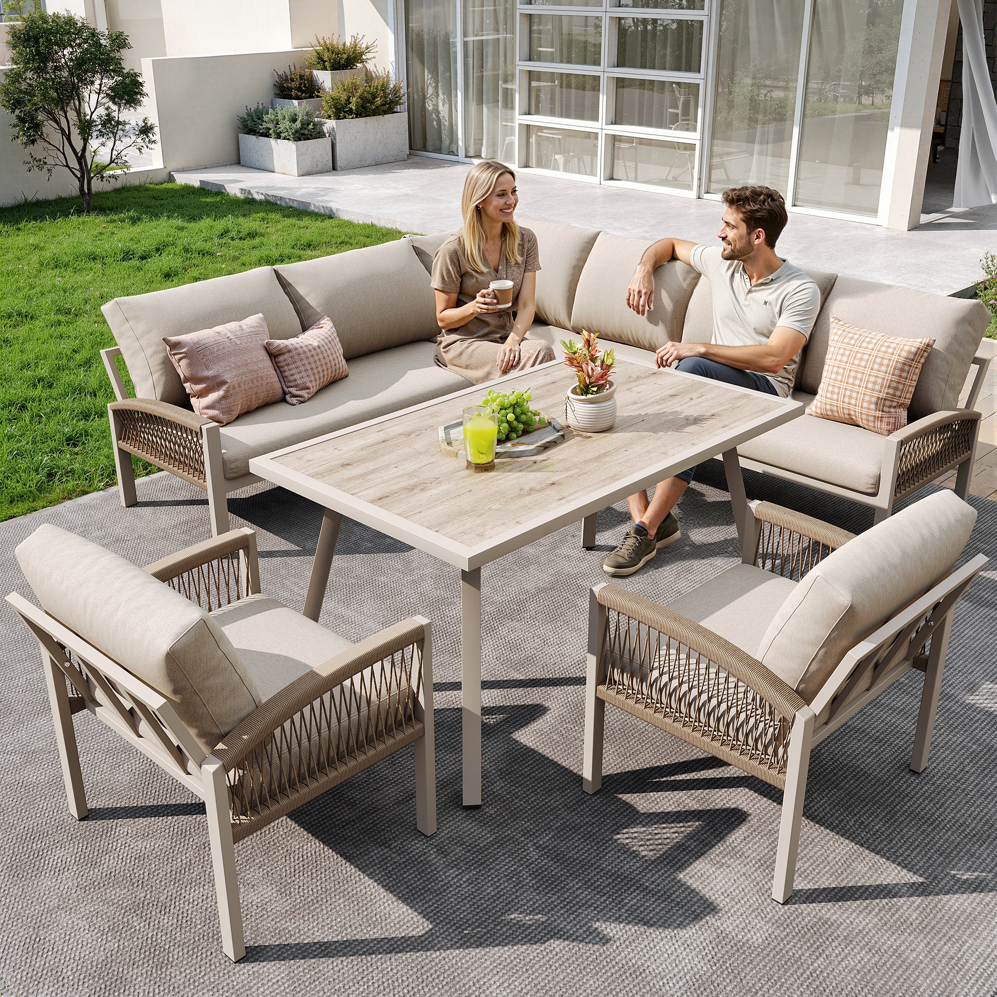 Salon bas de jardin en fer Beige 8 personnes - 3