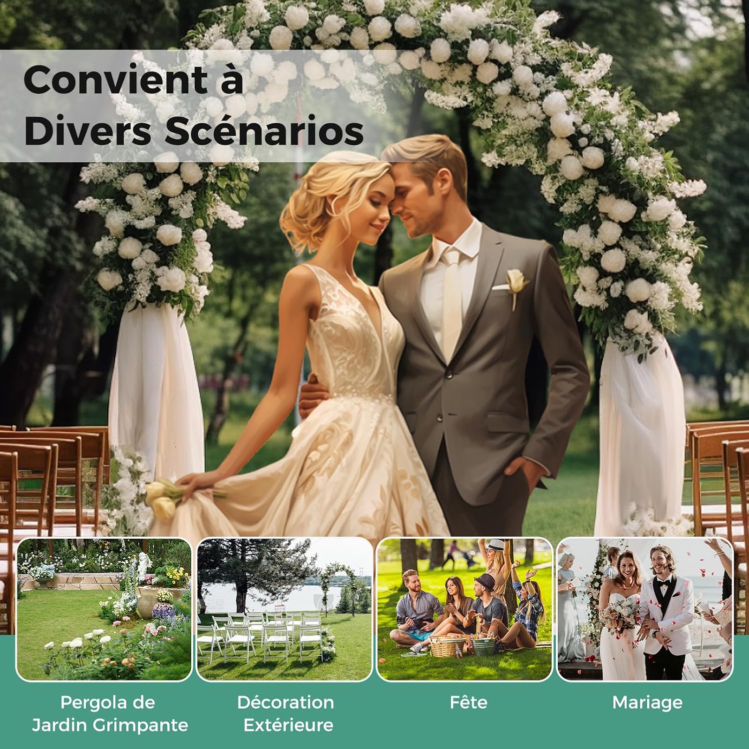 Arco da Giardino per Rampicanti, Arco da Giardino a Forma di Cupola in Metallo Zincato Resistente, Ideale per Feste e Ceremonie, 143 x 40 x 23 - 7