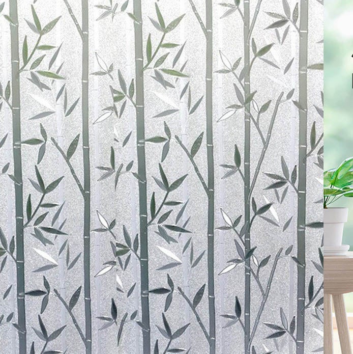2 sztuki Liście bambusa Folia okienna Folia szklana Naklejka chroniąca prywatność Dekoracyjna naklejka okienna, 60 x 200 cm