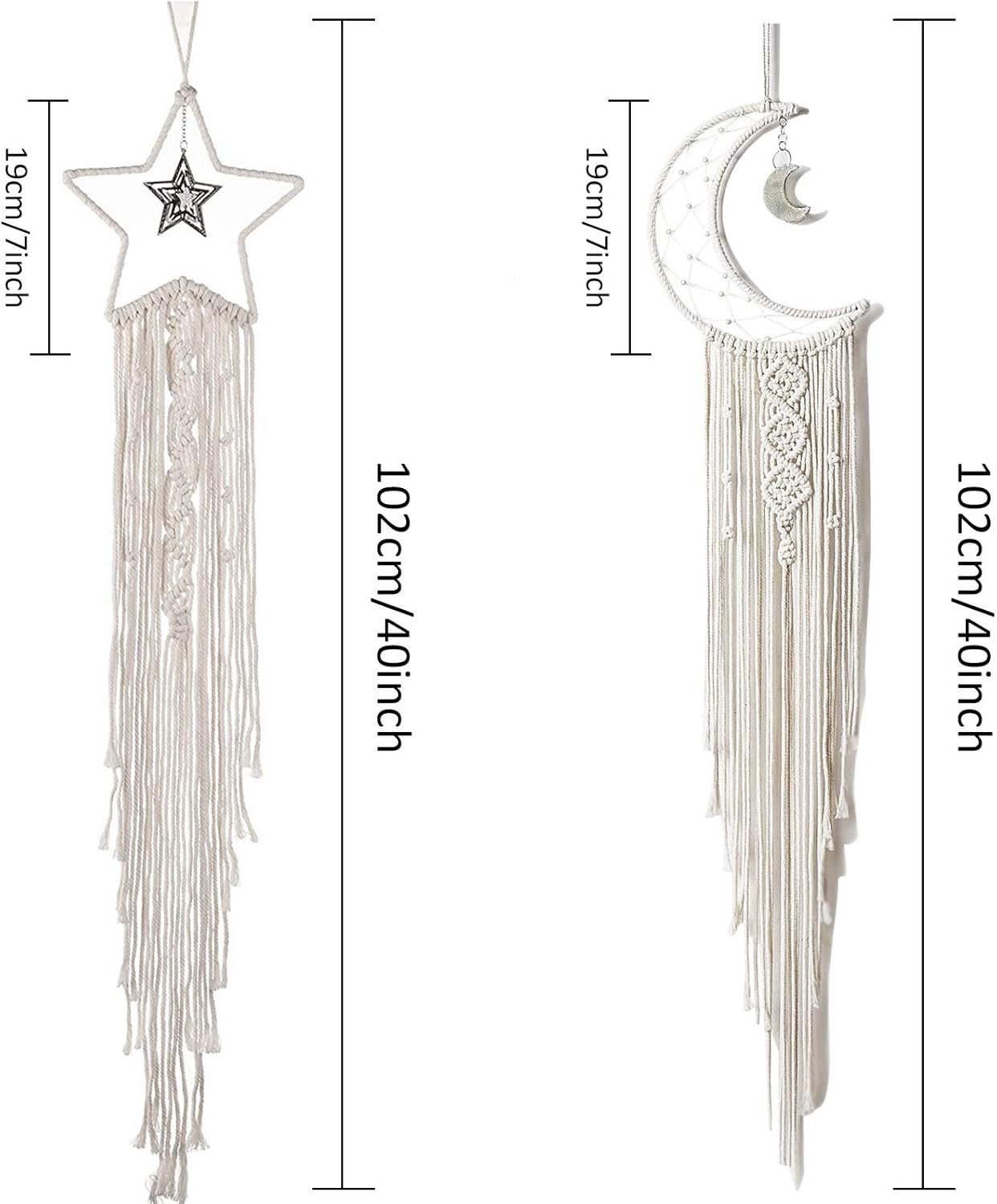 Attrape-rêves Lune Étoile, Lot de 2, Décoration murale bohème en macramé, idéal pour la chambre d'enfant ou de bébé, à offrir aux - 2