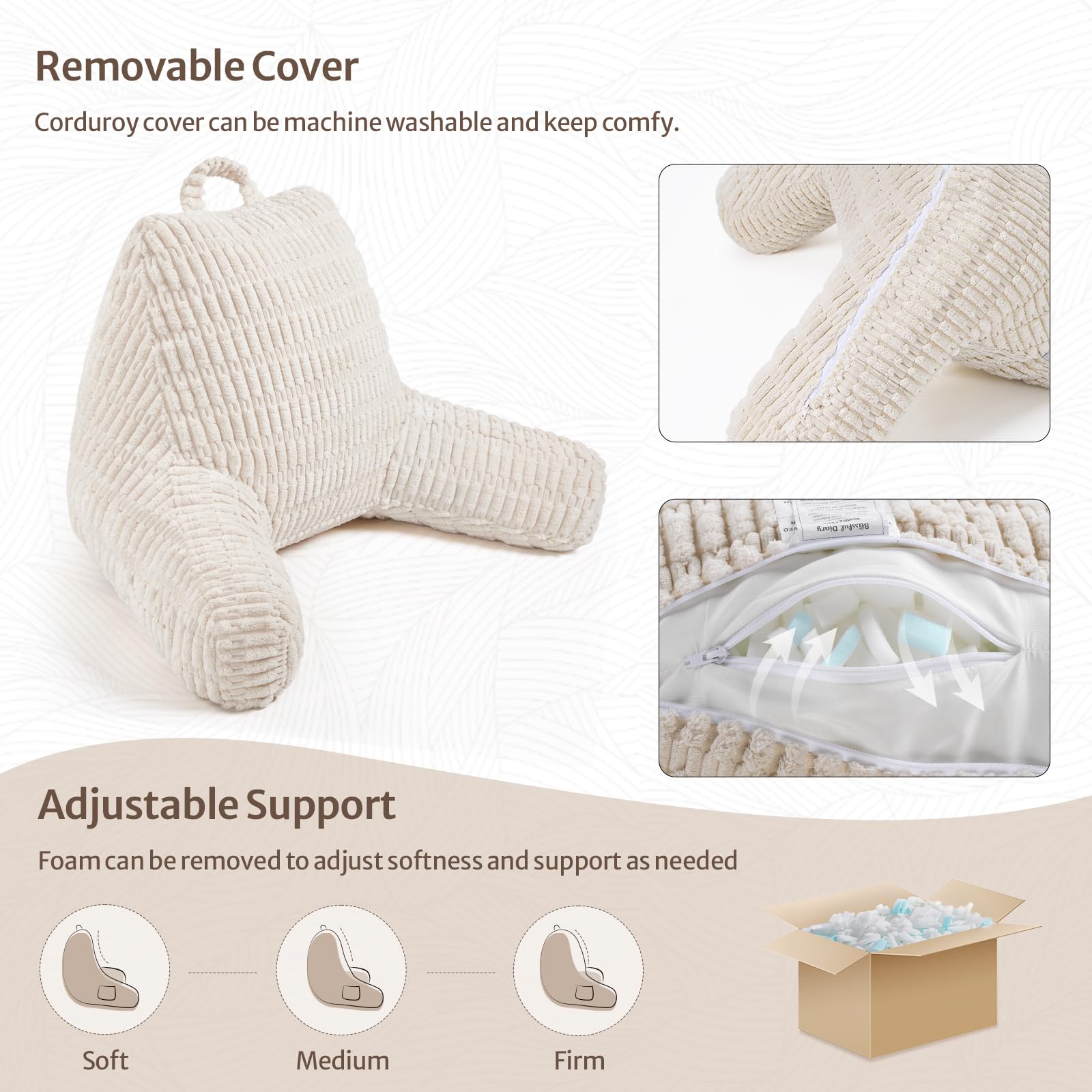 Coussin de lecture mi-doux avec appui-tête incliné | Housse antidérapante, idéal pour le coucher et le soutien de la nuque, coussin de lit pour canapé - 5