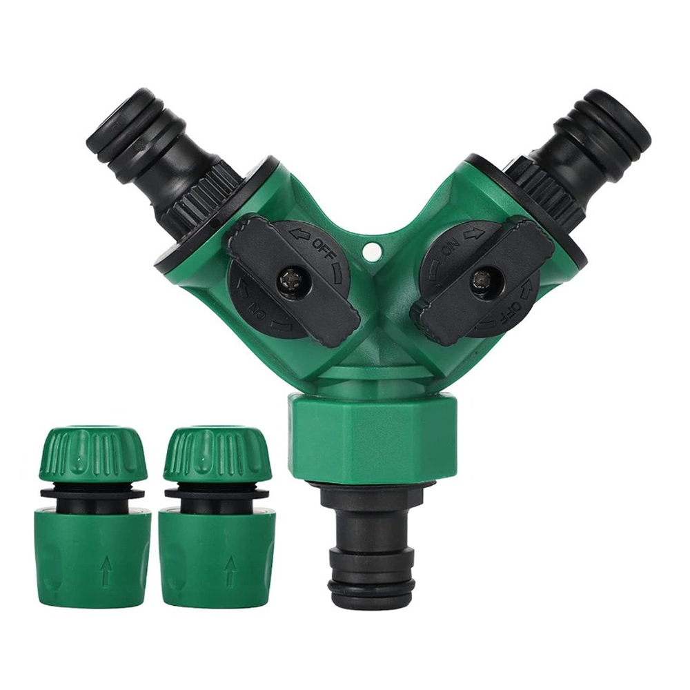 Złącze do węża ogrodowego 60 mm, rozdzielacz węża w kształcie litery Y, adapter do kranu, z 2 szybkozłączkami 4-punktowymi