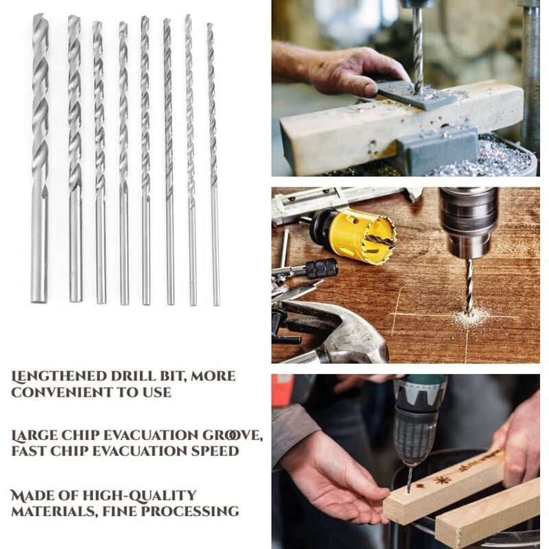 Extra-Longue Foret HSS Foret en Acier à Grande Vitesse Forets Hélicoïdaux Twist Drill (8pcs 200mm) - 3