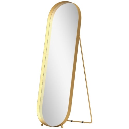 Miroir Sur Pied 140x40 Cm - Grand Miroir Doré Rectangulaire Avec Cadre En Métal Pour Chambre, Salon, Dressing
