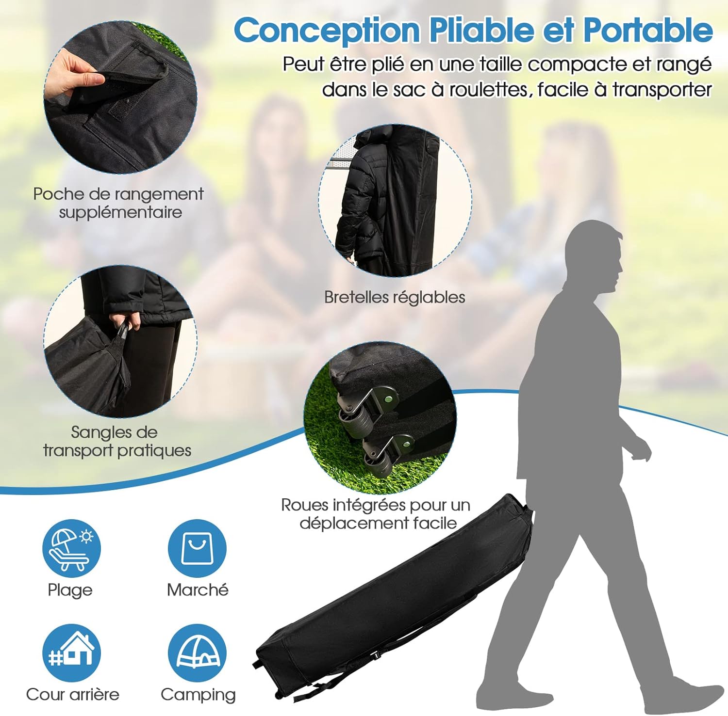 Tonnelle Pliante 3 M x 3 M Imperméable Protection UV (Blanc) - 7