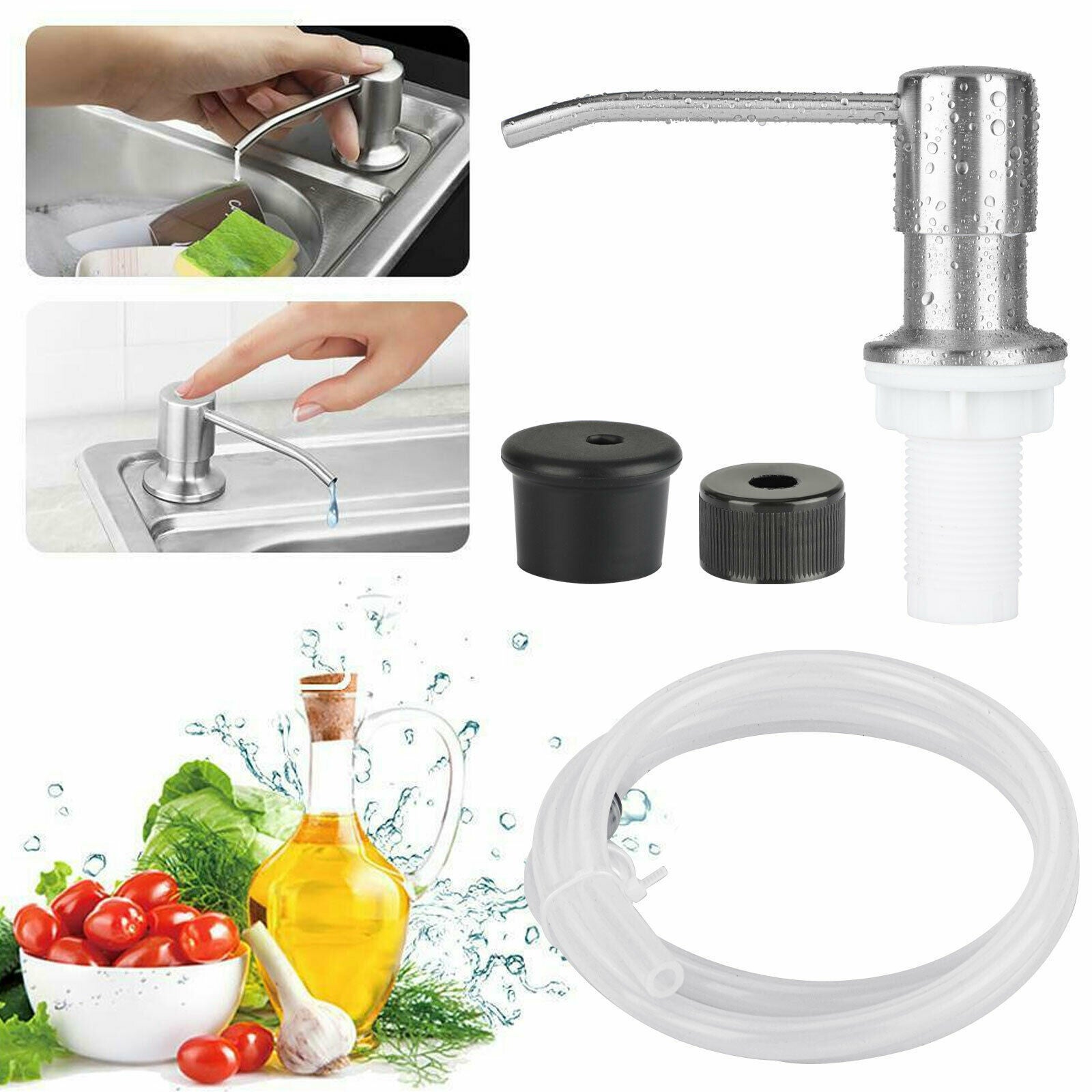 Distributeur de savon, distributeur de savon pour évier de cuisine en acier inoxydable, distributeur de savon intégré - 2
