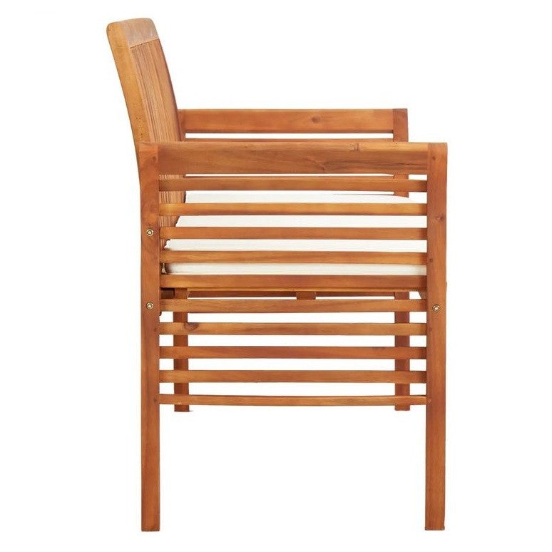 Banc de jardin tissu blanc et acacia massif clair Tulak 150cm - 2