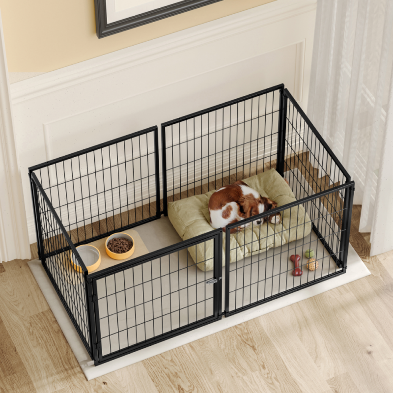 Jaula para perros con tapa de seguridad y puerta regulable, con alfombra de PVC, 120×60×60 cm, Negro - 2