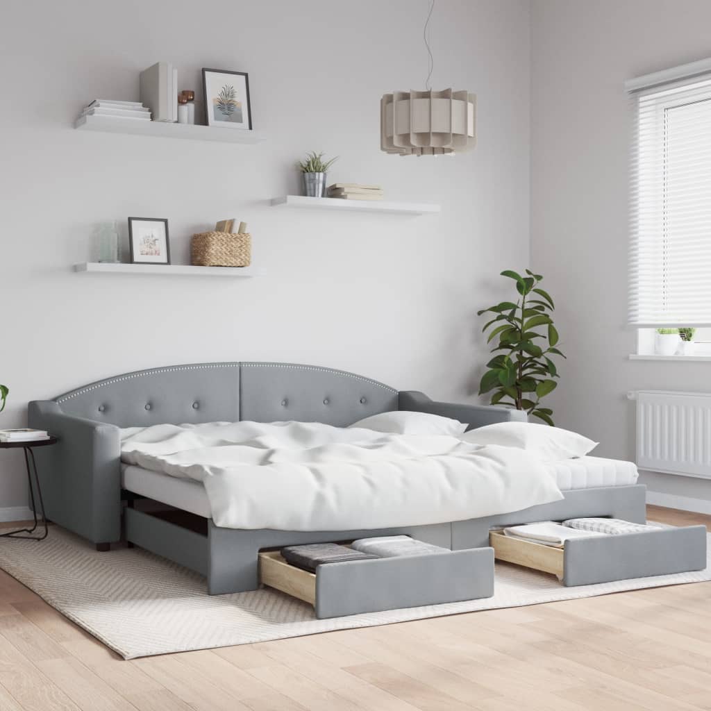 vidaXL Divano Letto Estraibile Cassetti Grigio Chiaro 80x200cm Velluto, Divano Letto con cassetti, Divano Letto, Divano Letto da Soggiorno
