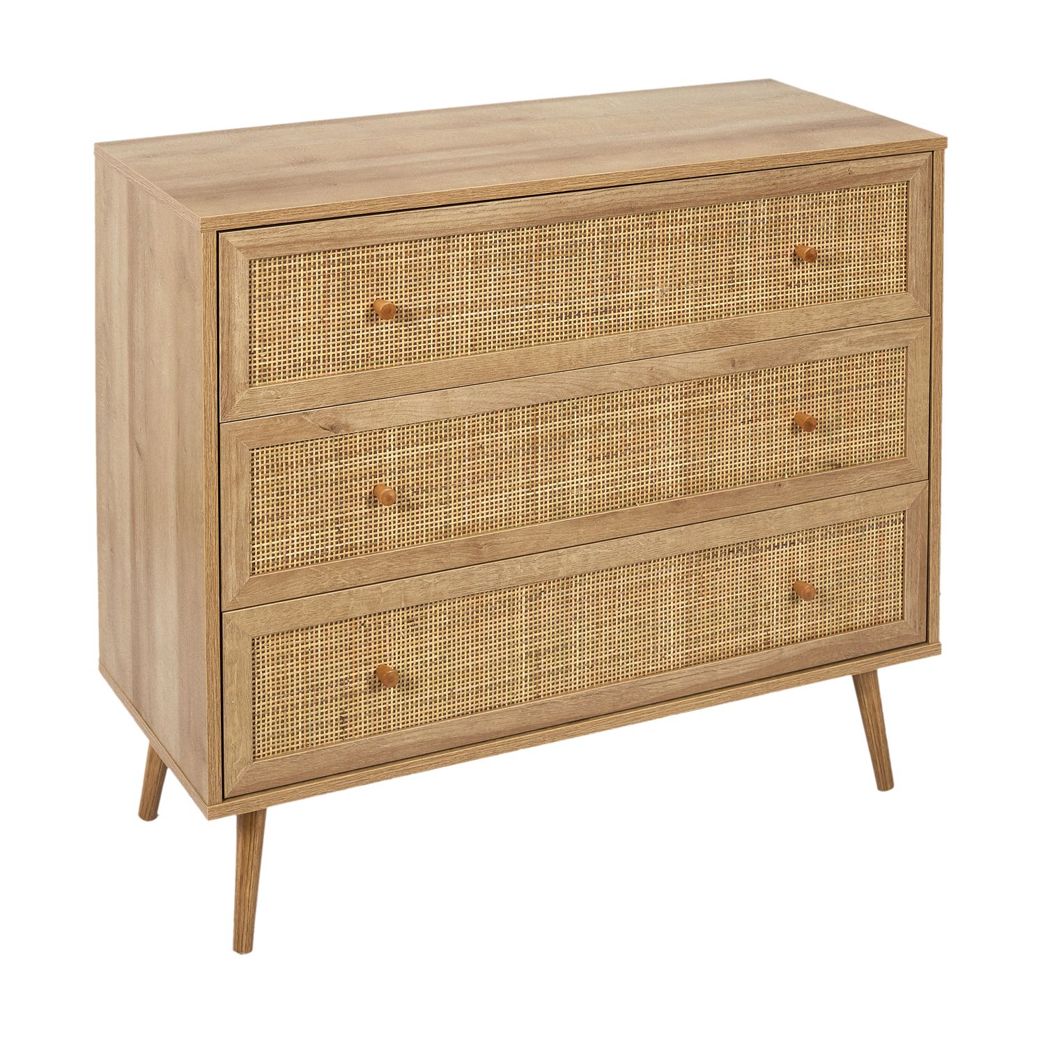 Commode 3 Tiroirs En Rotin Blanc - Style Bohème - Pour Chambre, Salon, Couloir - Assemblage Facile, Antidérapante - 6