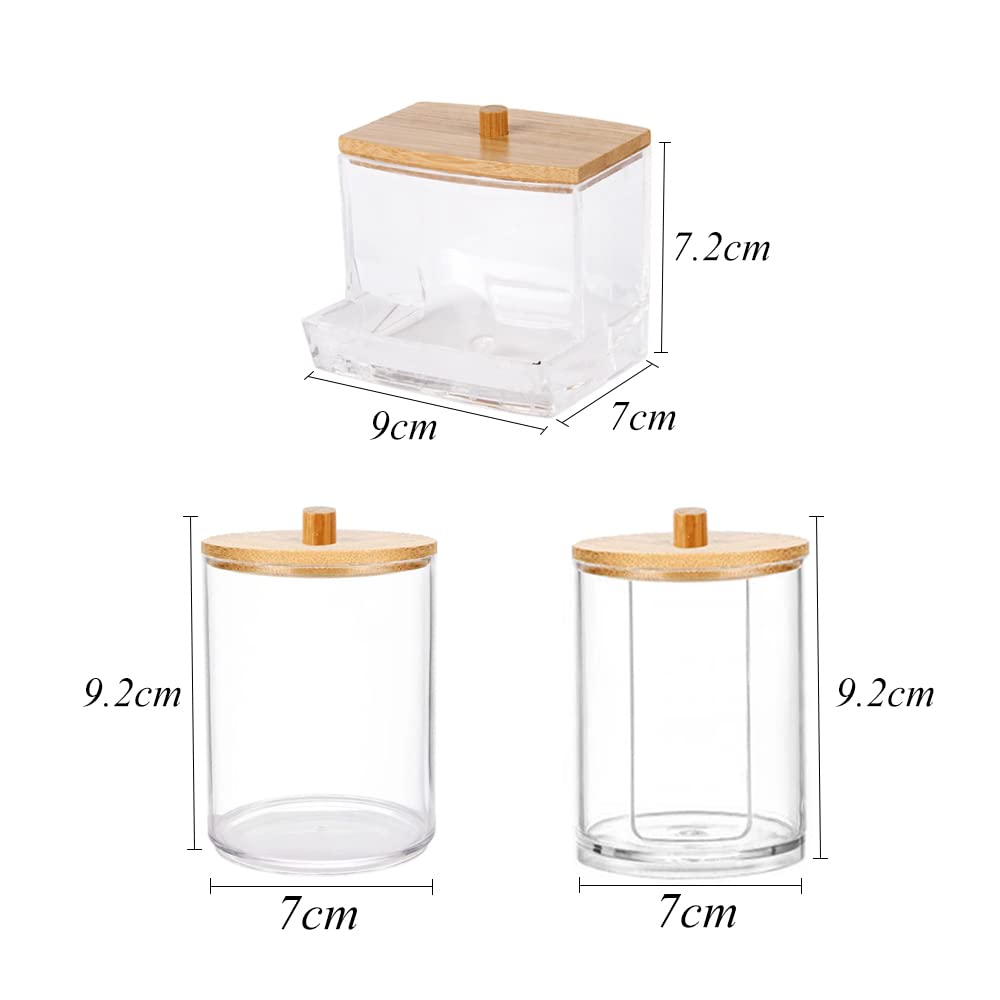 Boîte à Coton Tige 3 Pièces Distributeur de Coton à Démaquiller Boîte Coton Tige Transparent Supports en Acrylique avec Couvercles en Bambou Boîte - 2