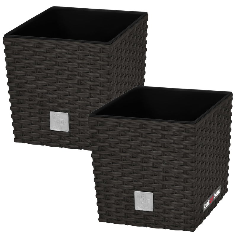 2x donica 9,8 l ogrodowa balkonowa taras kwiaty doniczka rattan wkład ogród - KOTARBAU