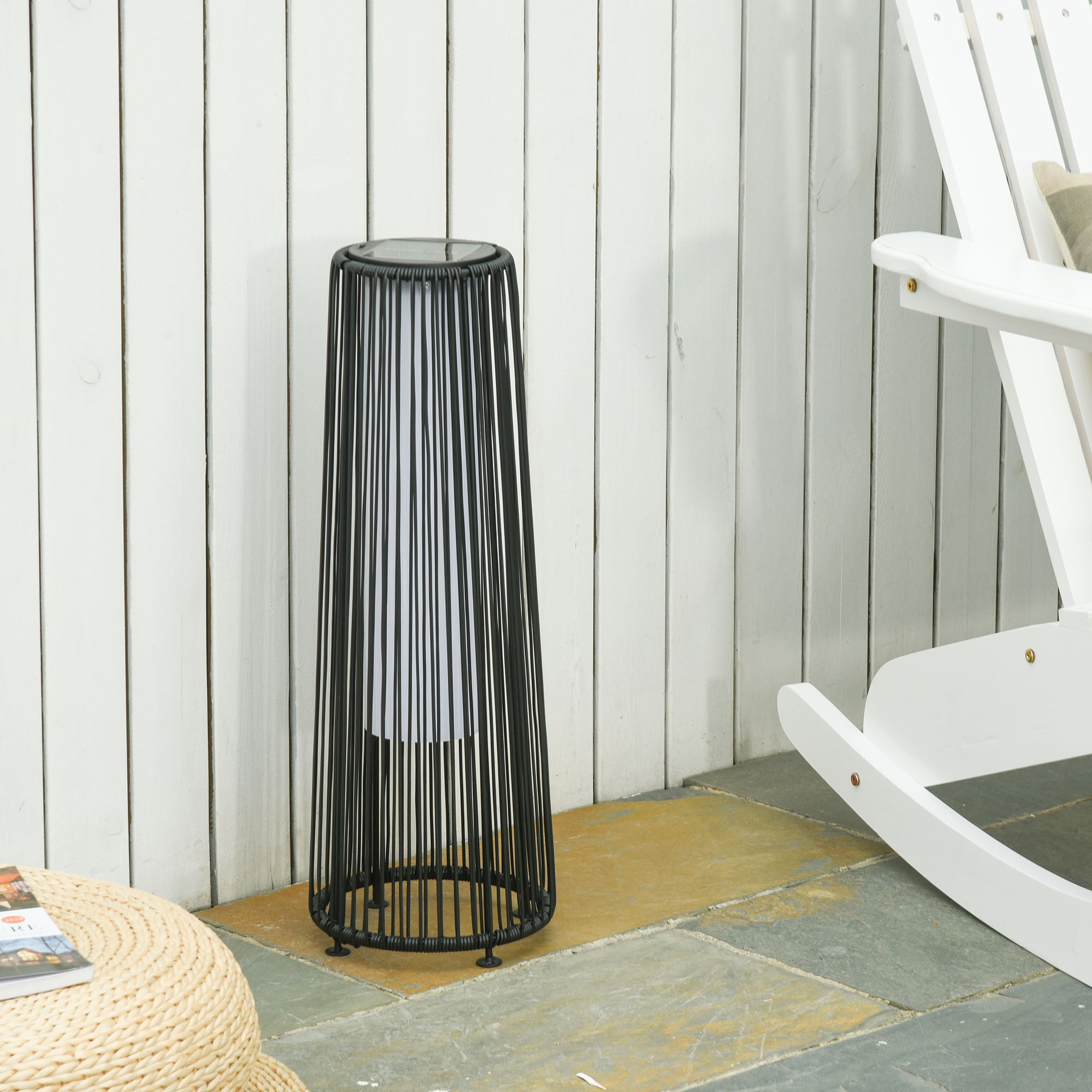 Lâmpada de Pé em Vime com Energia Solar Outsunny 21,5x21,5x61 cm Preto - 2