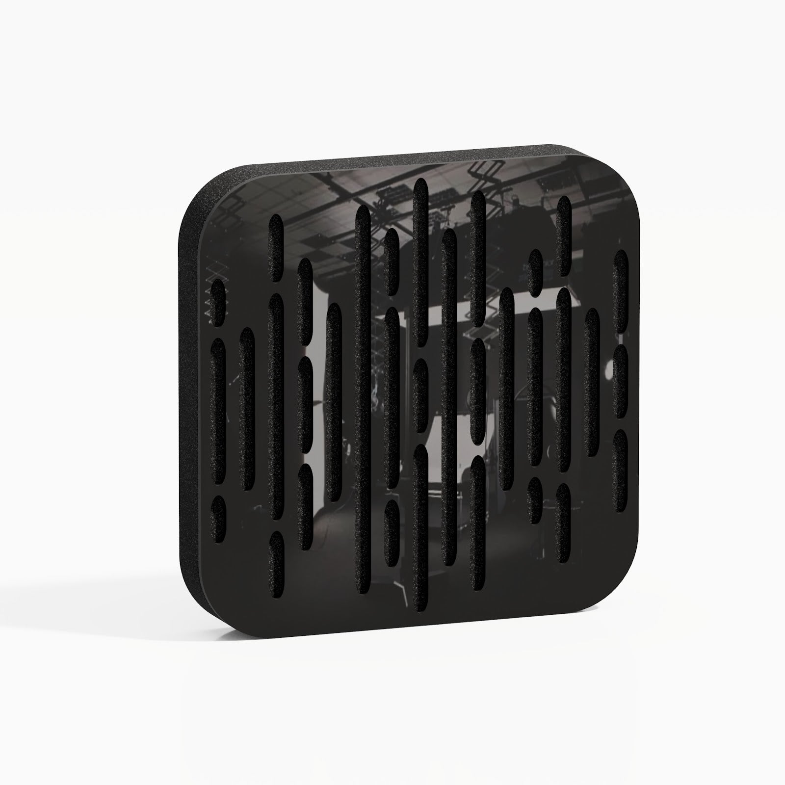 Lot de 8 Mini-Panneaux acoustiques insonorisants WAVE-D 23x23x3 cm - 0,42 m² surf.totale -Plastique perforé et mousse acoustique -Noir brilliant - 2