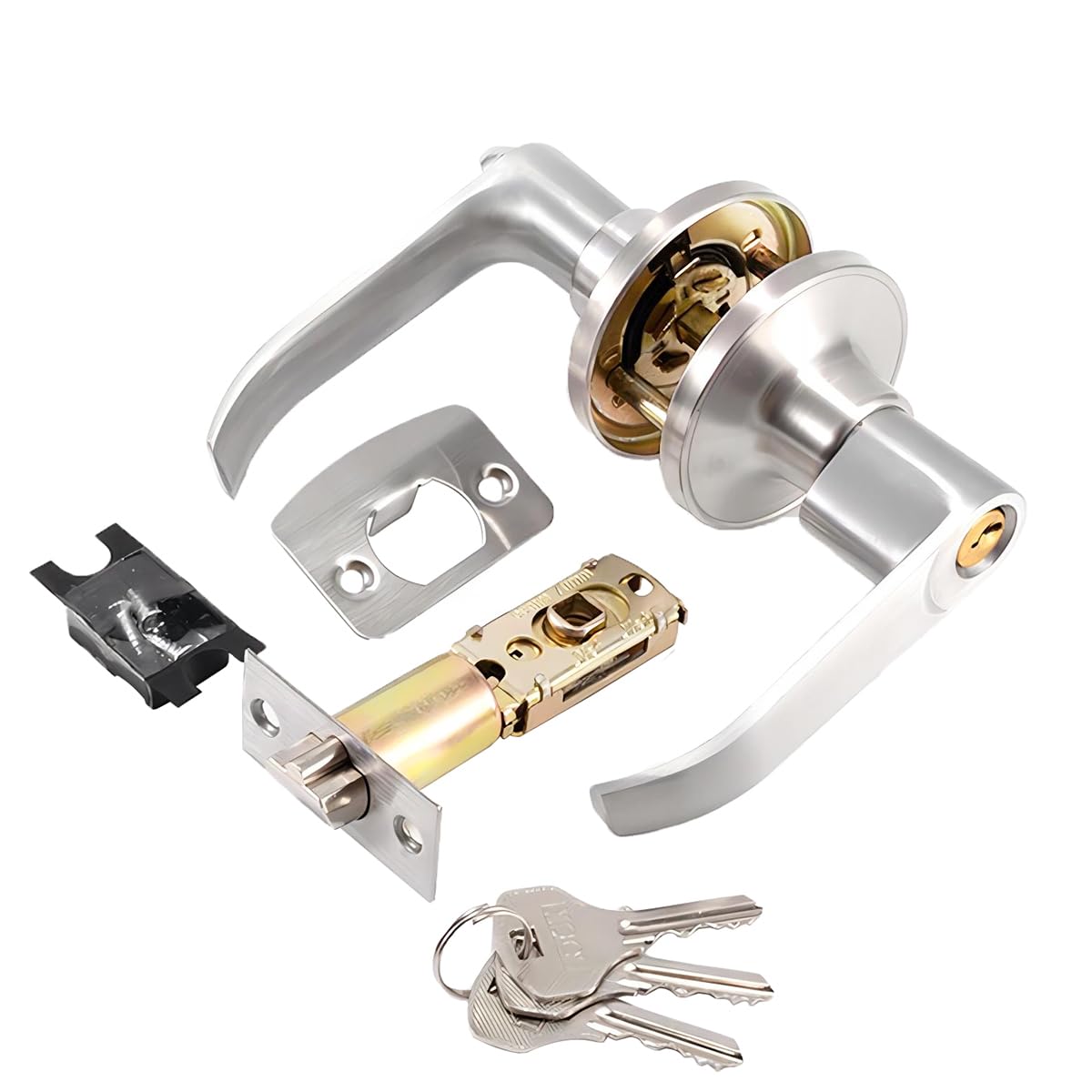 Ensemble de poignées pour porte d'entrée Marianne trou de cylindre carré 7mm entr'axes 195mm laiton poli | Comptoir de Fernand