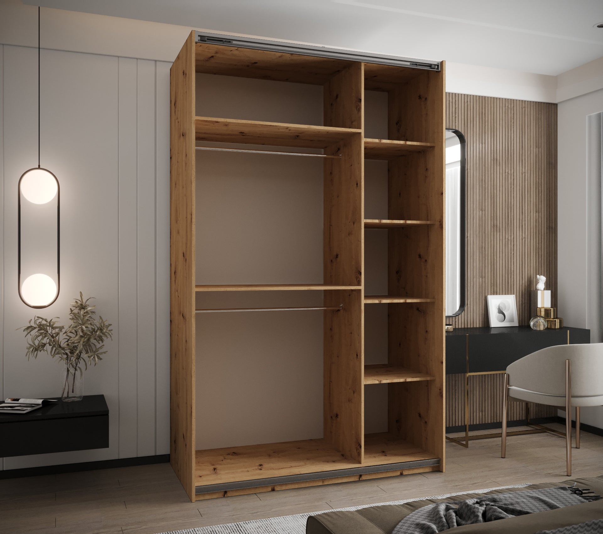 Szafa przesuwna wysoka Lux 1 150 x 64 x 245,5 cm artisan + artisan + u. czarny - Abiks Meble - 4