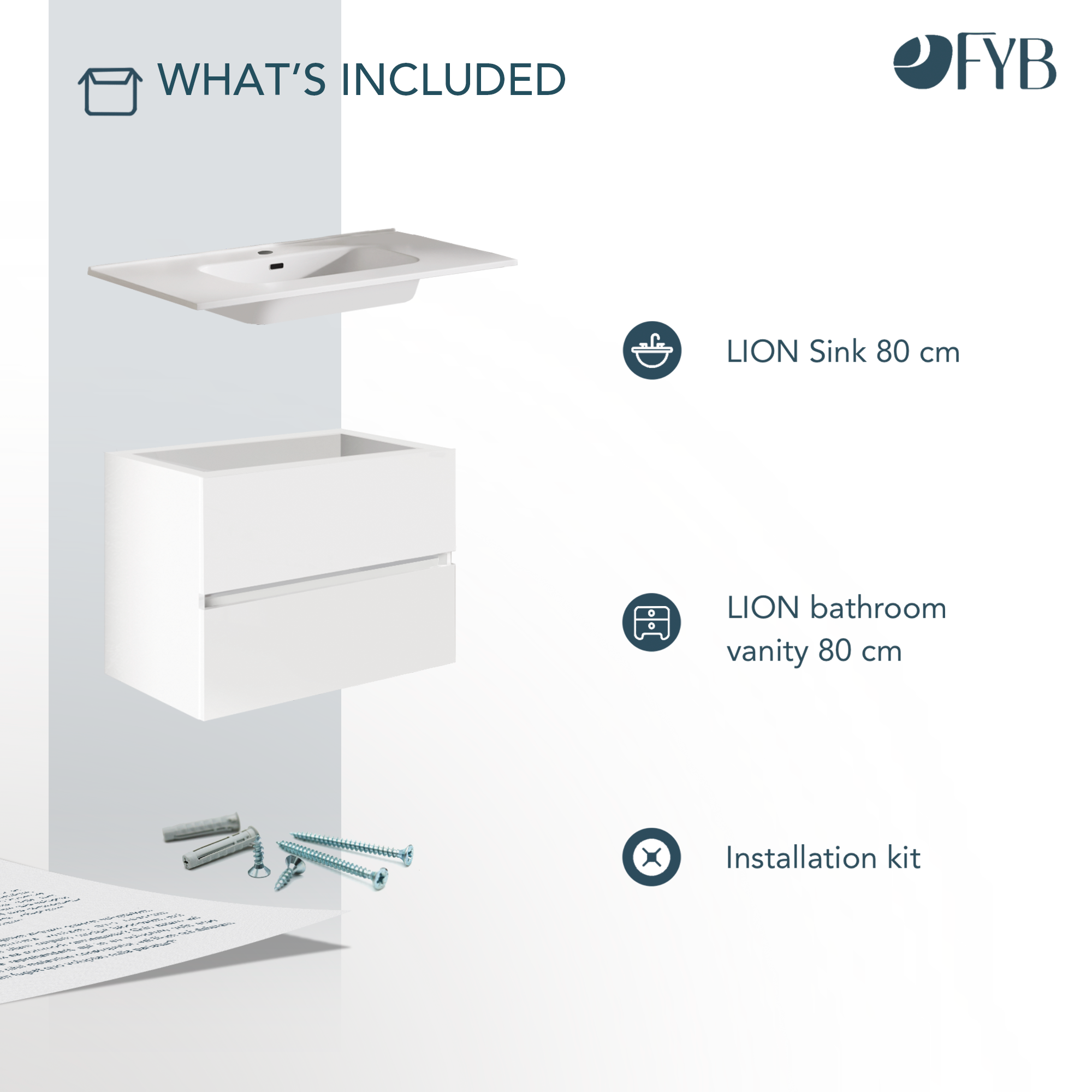 Feel Your Bath Meuble de Salle de Bain Lion Blanc 80 cm avec Plan Céramique Blanc Brillant – Élégant, Compact, Installation Facile - 4