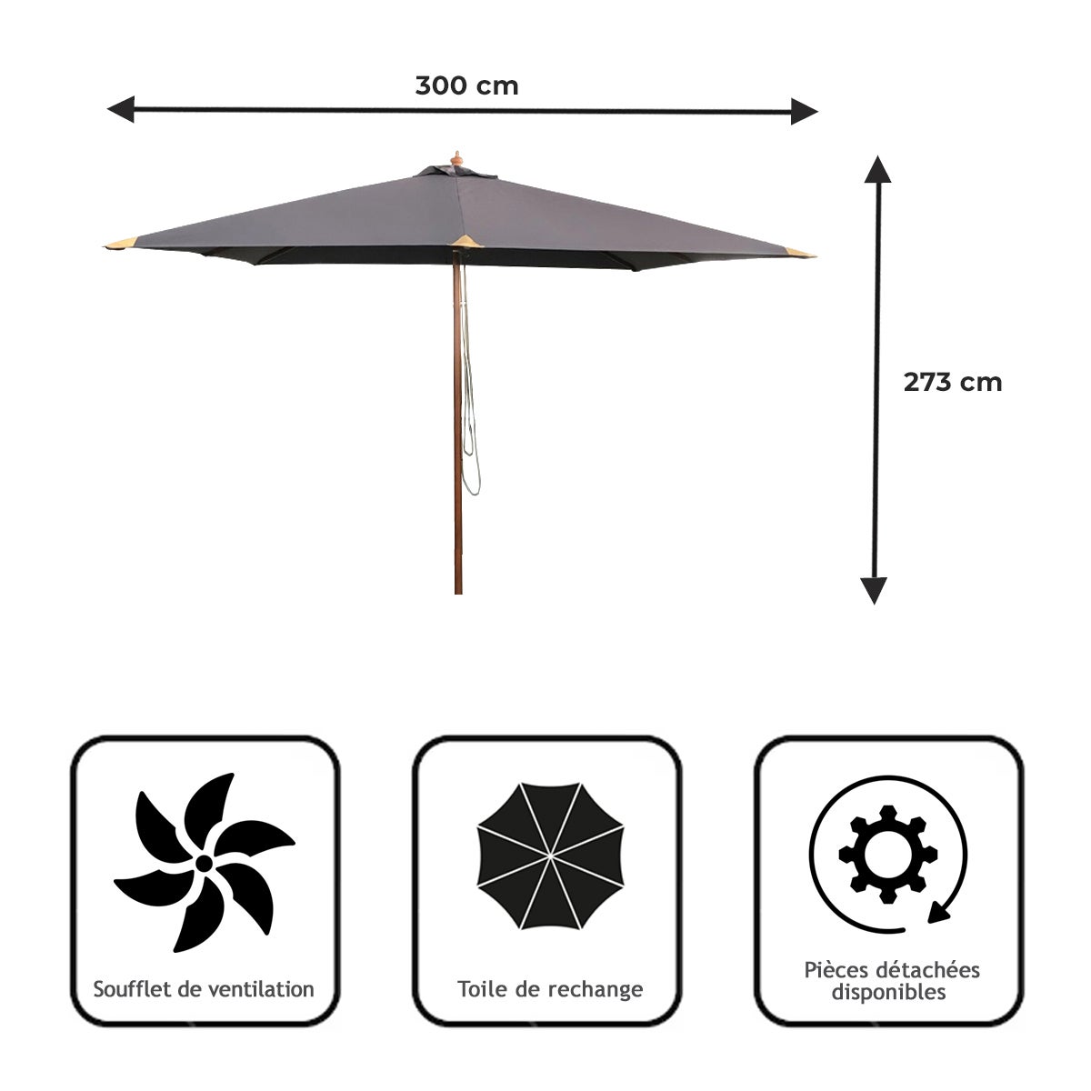 Parasol droit gris 3x3 m Pegasia - 7