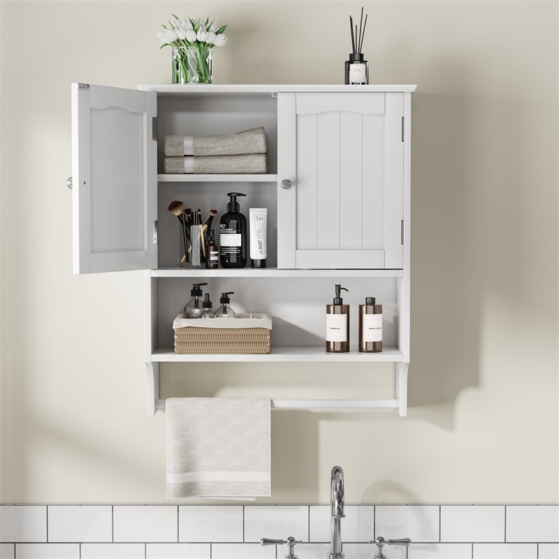 Armadio da Bagno a Muro Bianco con Porta Cassetto e Porta Asciugamani - Mobile Medico con 2 Mensole Regolabili - Design Moderno e Funzionale - 3