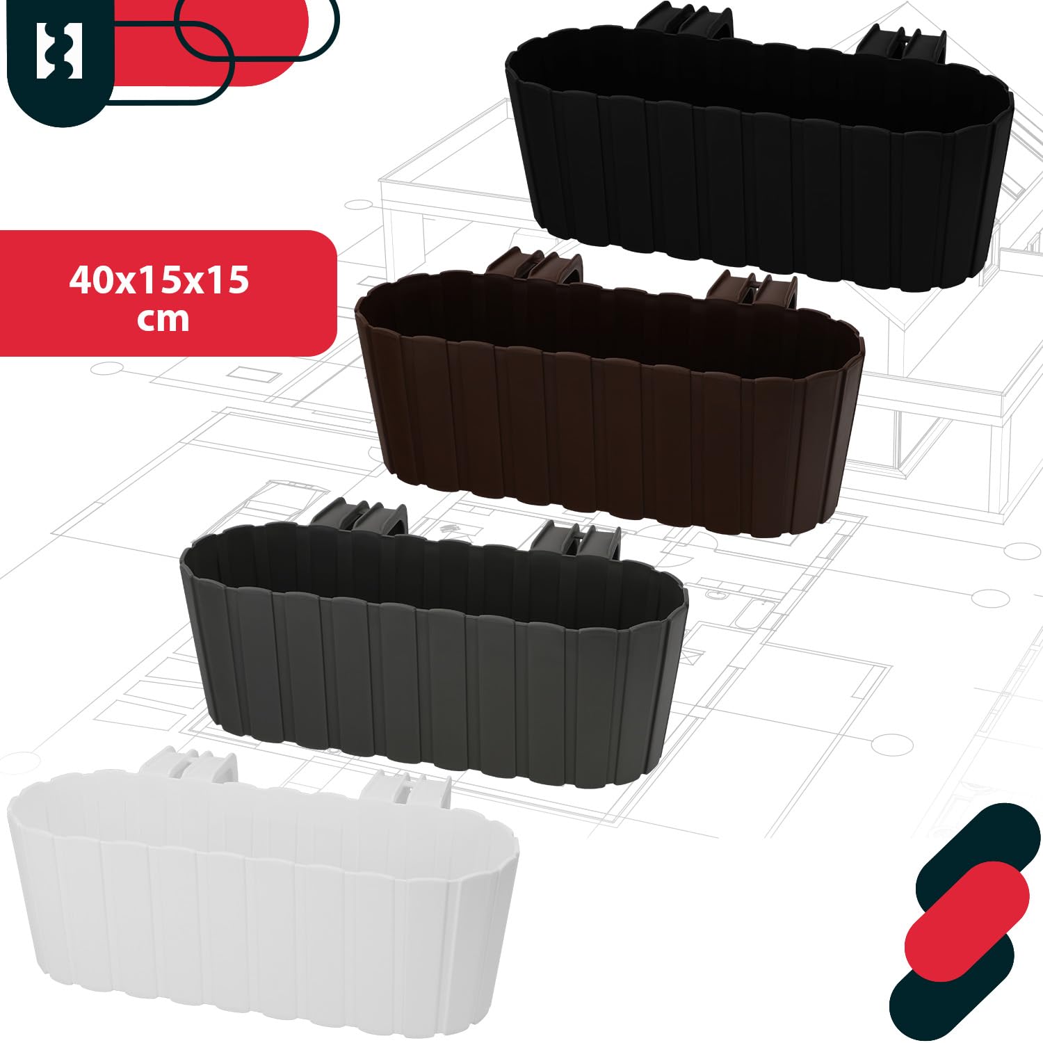 Doniczka Balkonowa na Balustradę - 40 x 15 x 15 cm - Skrzynka Plastikowa na Balkon - Owalna - Rustykalna - Biała KOTARBAU - 7