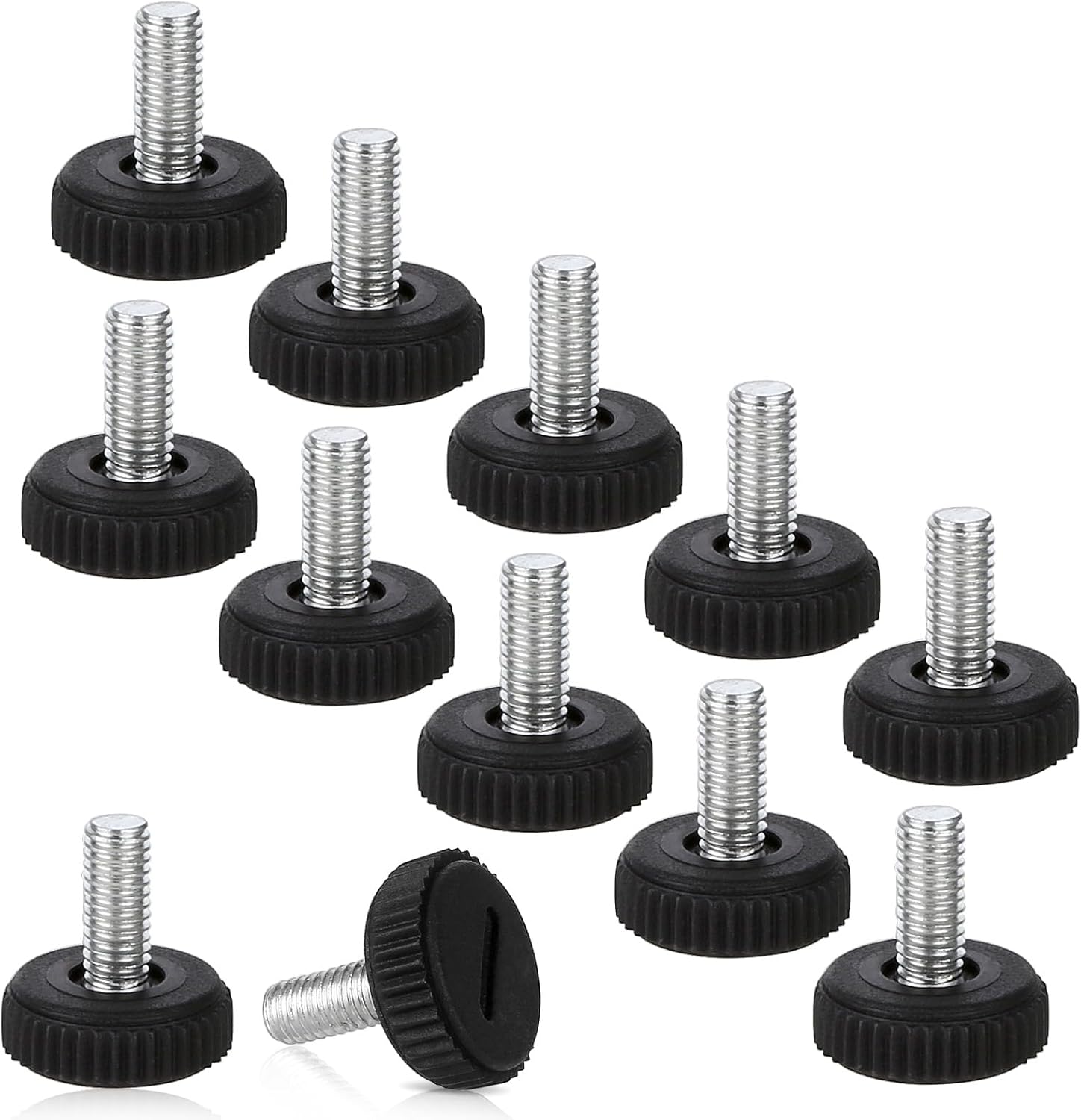 Set de 12 nivelatoare reglabile pentru mobilă, picioare cu înșurubare pentru scaune, birouri, dulapuri, taburete (negru, metal, plastic, 1/4-20) 12buc
