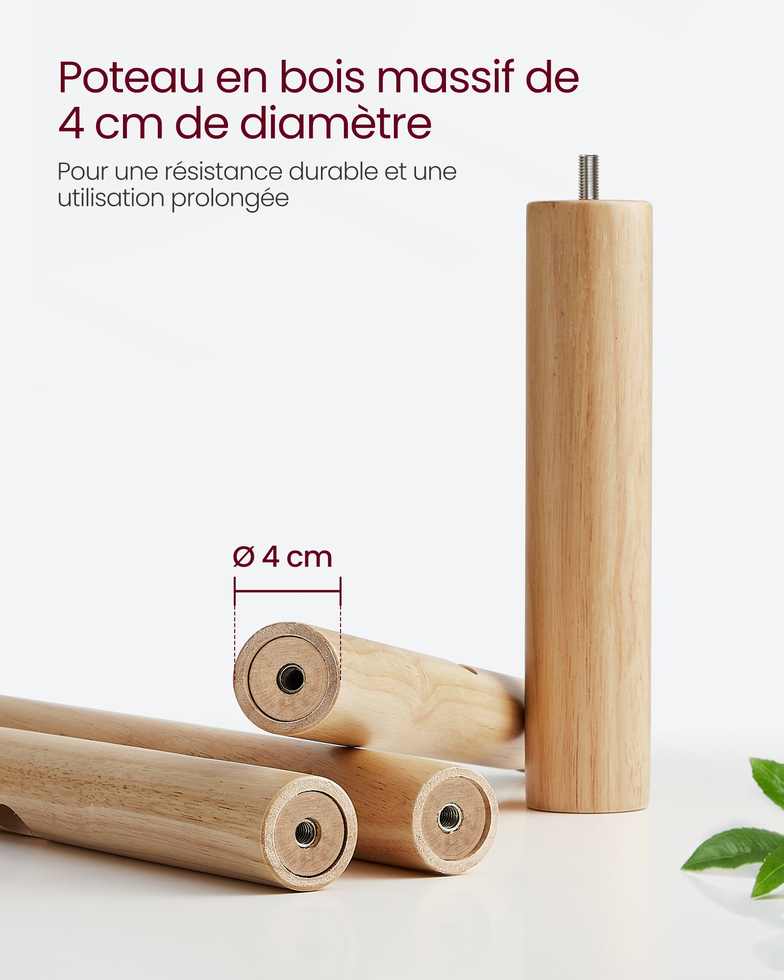 Portemanteau, Support sur Pieds avec 8 Crochets, 3 Hauteurs, pour Manteaux, Chapeaux, Sacs, Bois d'Hévéa, Beige Naturel - 3