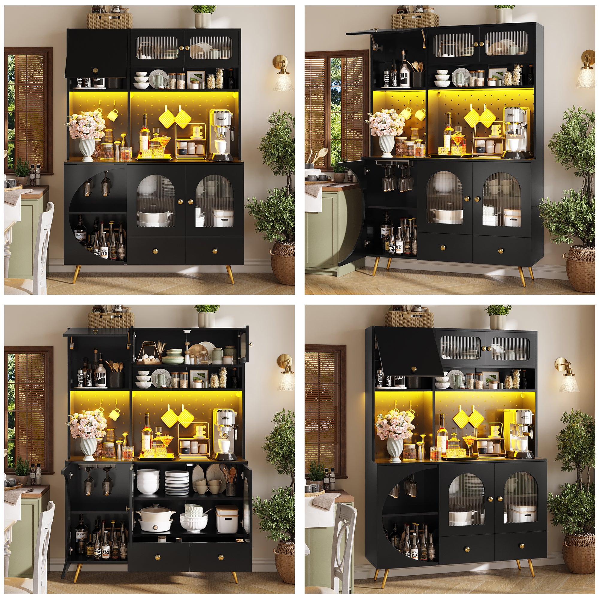Aparador de cocina inteligente negro de 120 cm con puertos USB y tomas ...