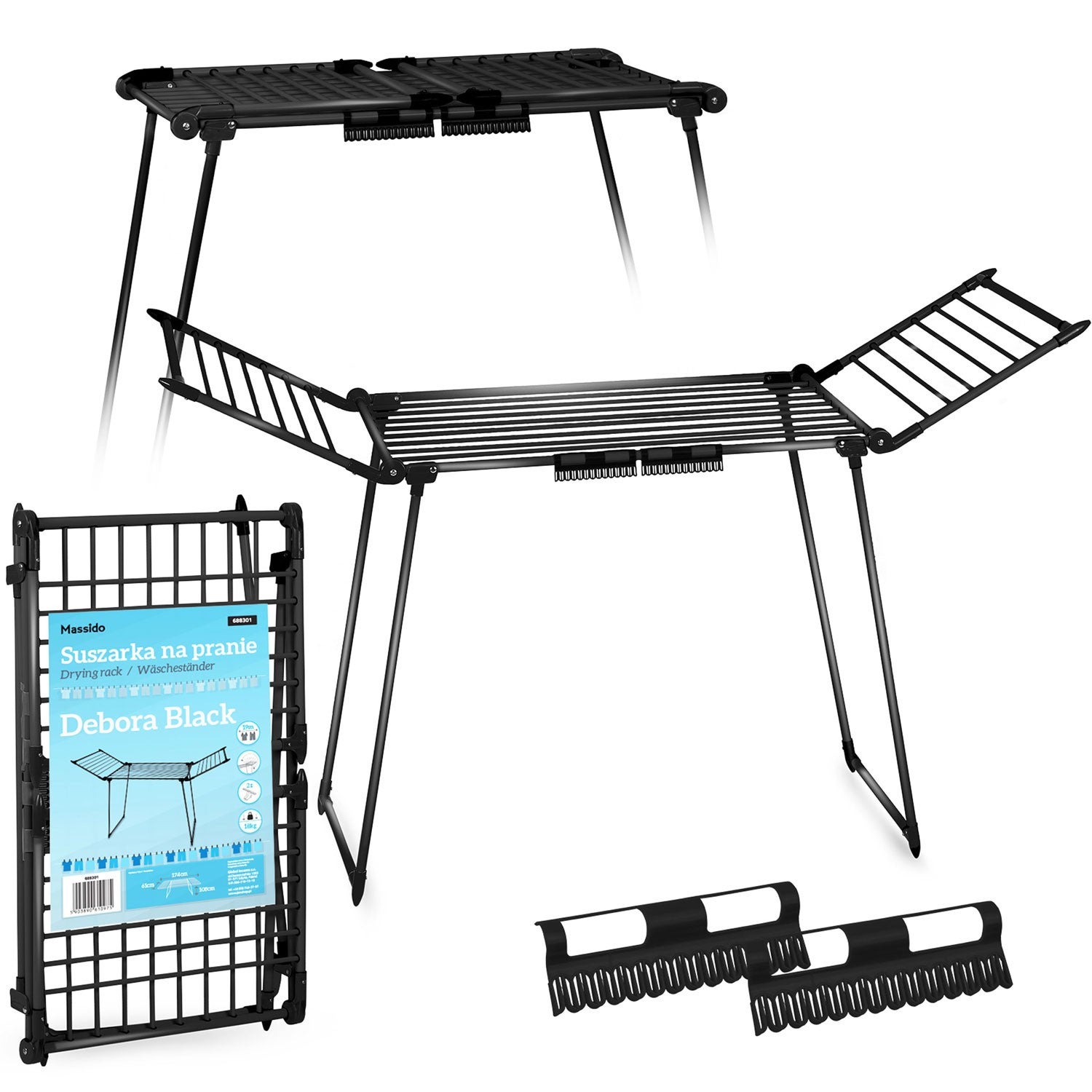 Suszarka na pranie stojąca do ubrań 19m czarna Massido