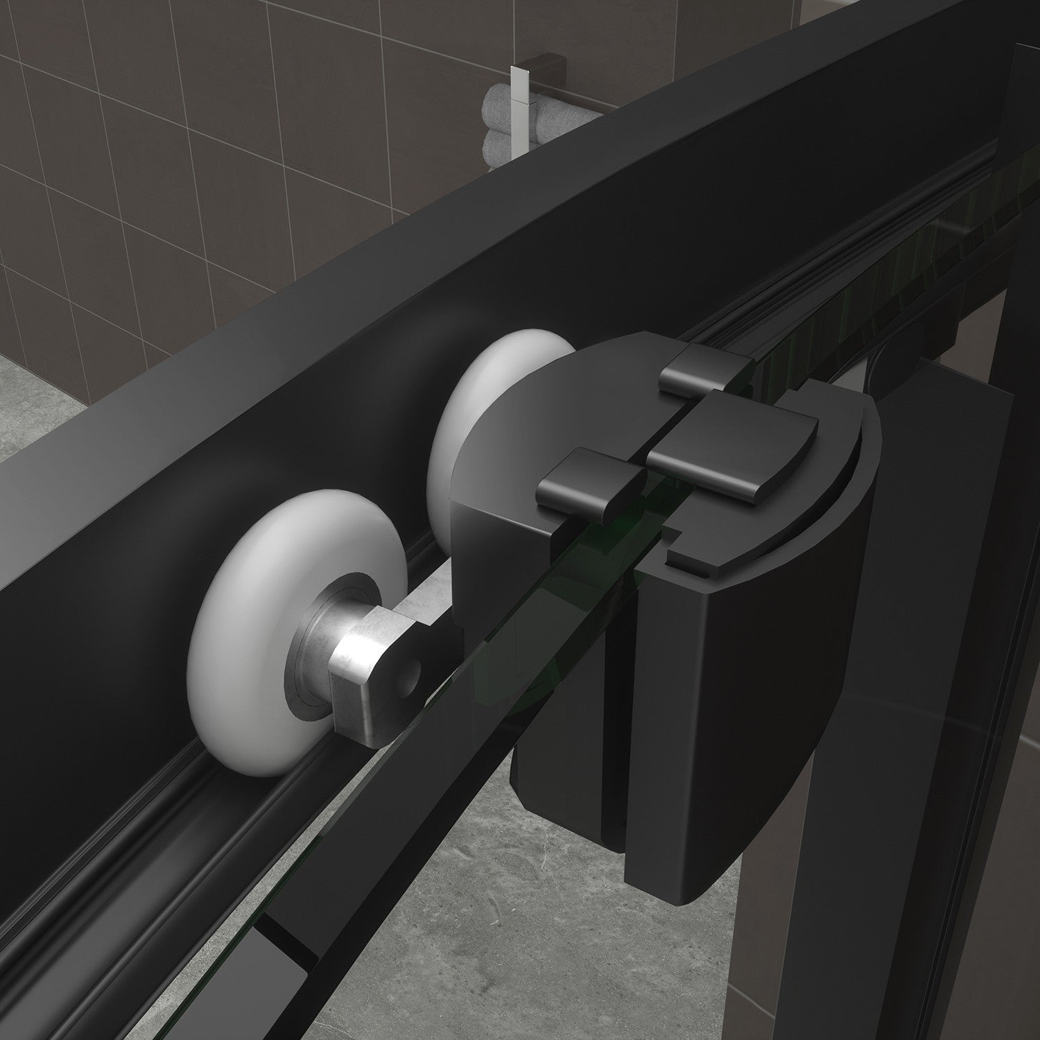 TIBYBLACK Cabine porte de douche coulissante H 190 cm 1/4 de cercle noir verre transparent 90 x 90 cm (sans receveur) - 7