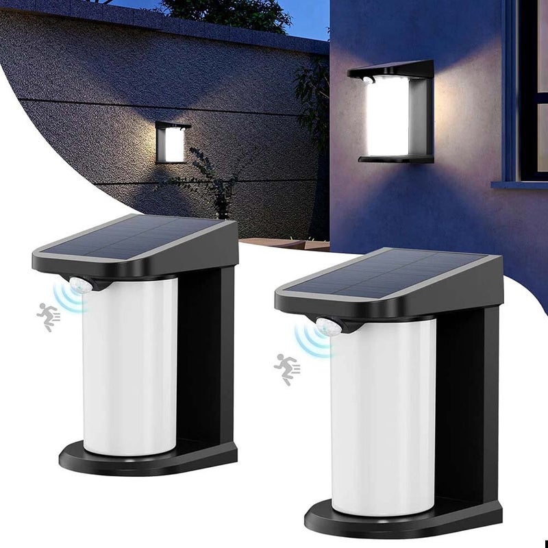 2szt Lampa Słoneczna LED z Czujnikiem Ruchu PIR, Wodoodporna IPX4, Lampa Ścienna do Ogrodu, Tarasu i Podwórka – Biała Światło