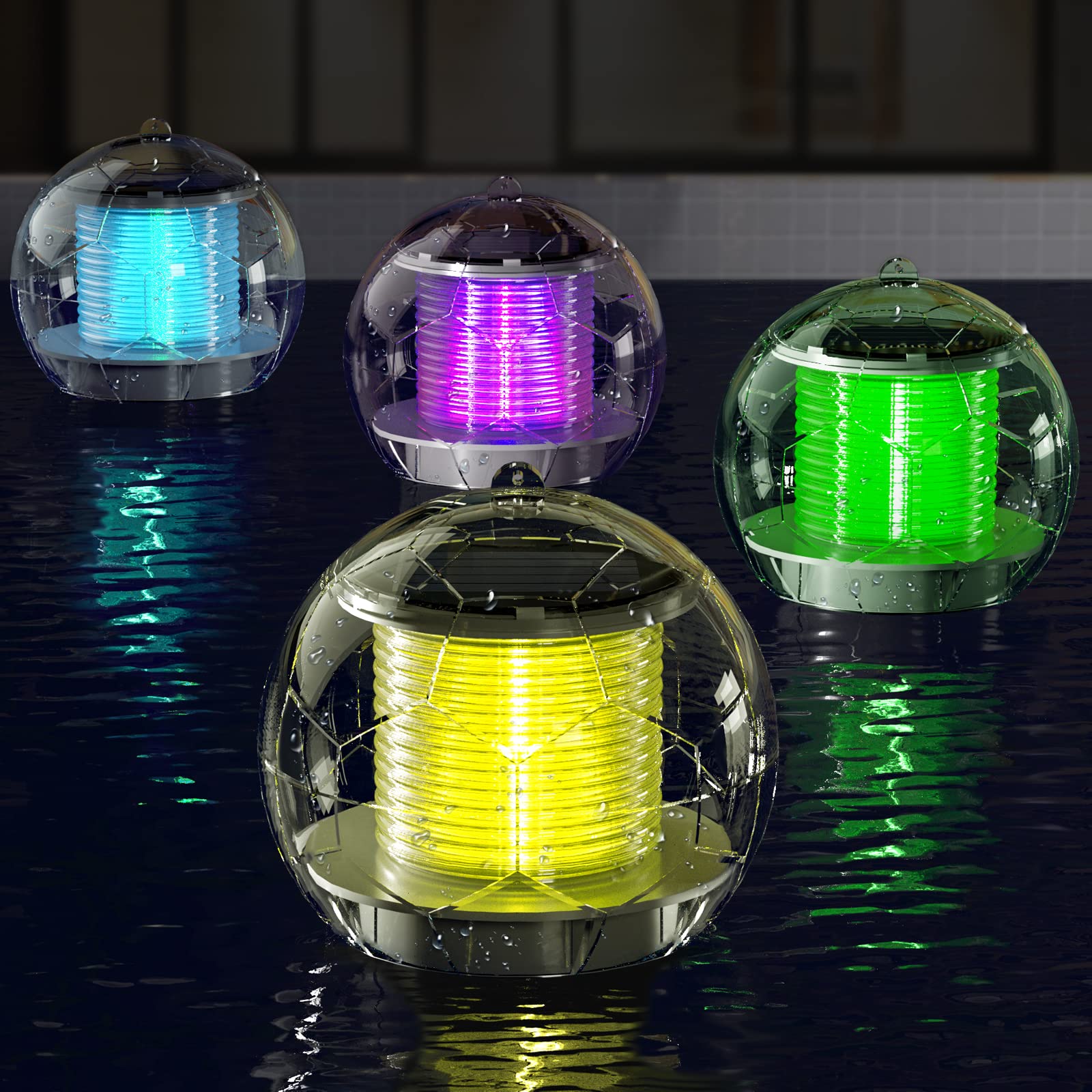 Zestaw 4 wodoodpornych, pływających lamp solarnych do basenu, oświetlenie LED do stawu, ogrodu, basenu lub dekoracji na przyjęcia (7 kolorów)