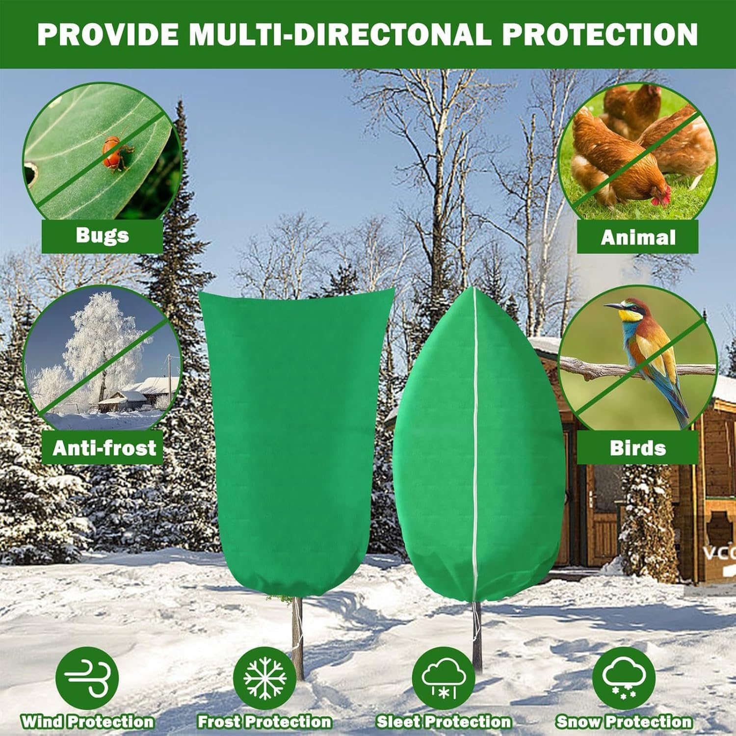 Coperte Antigelo Per Piante 180x110 Cm – 2 Pezzi Con Cerniera E Coulisse, Protezione Invernale Per Arbusti E Alberi Da Frutto