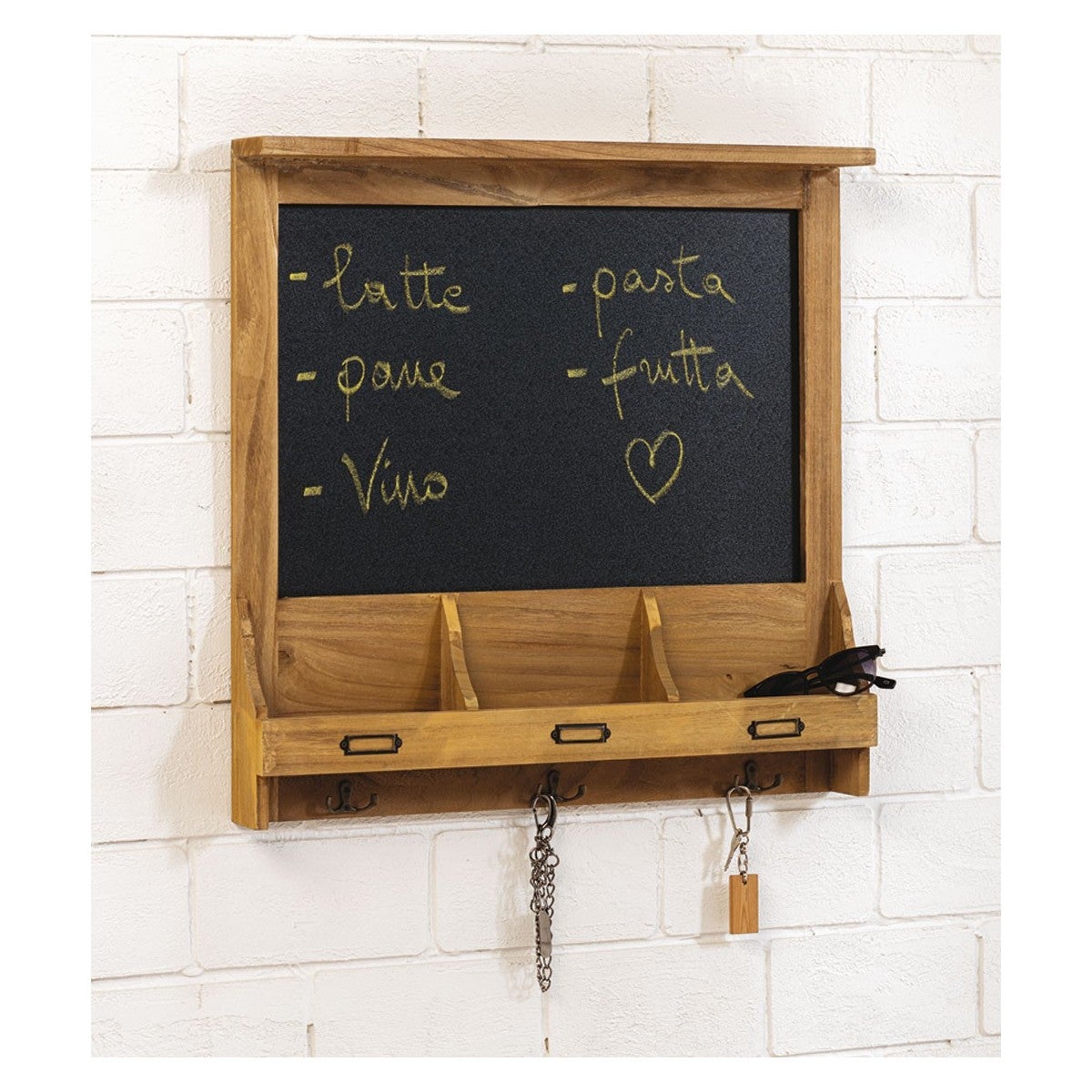 Organizer Da Parete MyGift In Legno Shabby - Con Lavagna, Ganci Per Chiavi E Scomparto Per Posta, 40x29 Cm - Foto 9