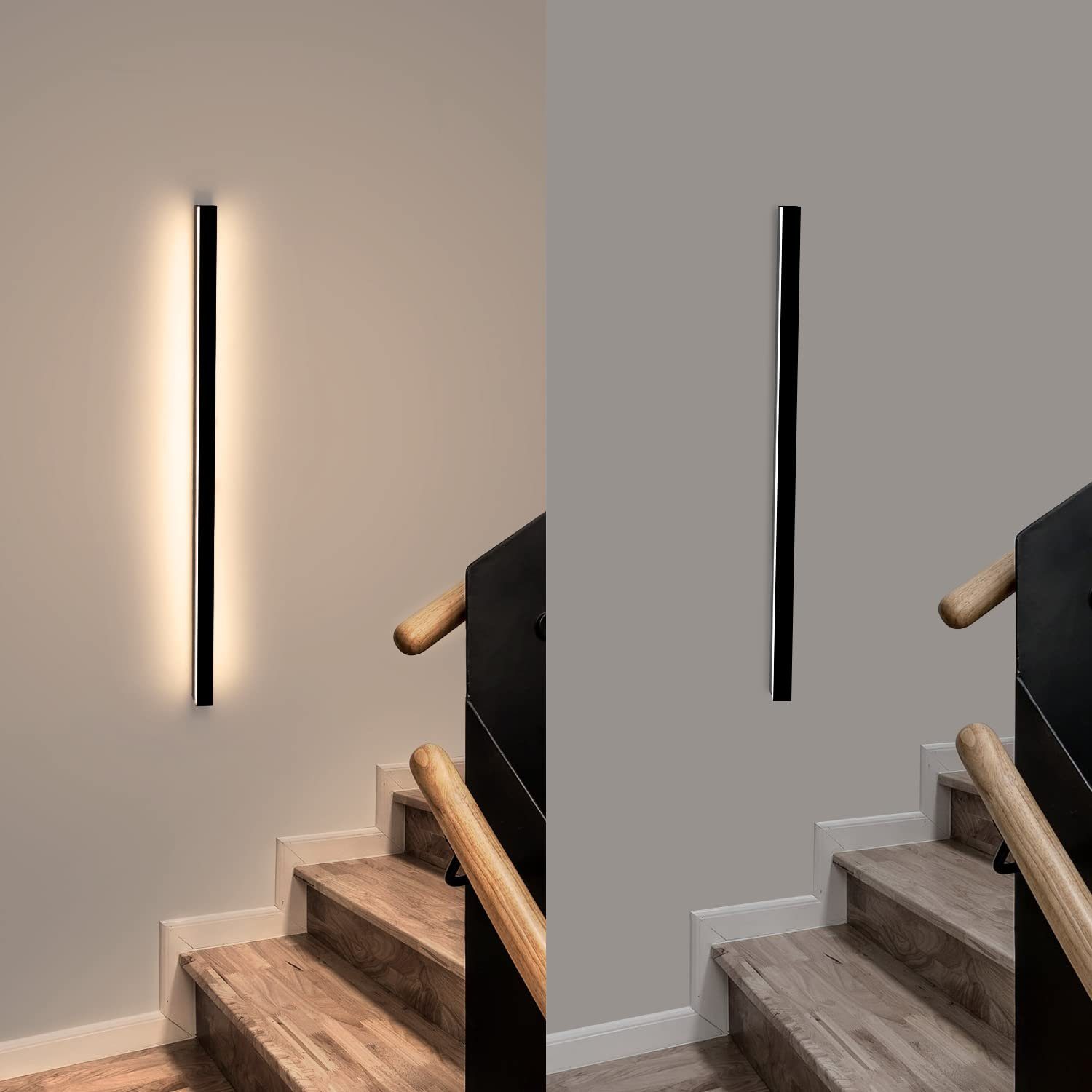 ZMH Nowoczesna, czarna lampa ścienna LED do wnętrz, 80 cm, do przedpokoju i sypialni - 7