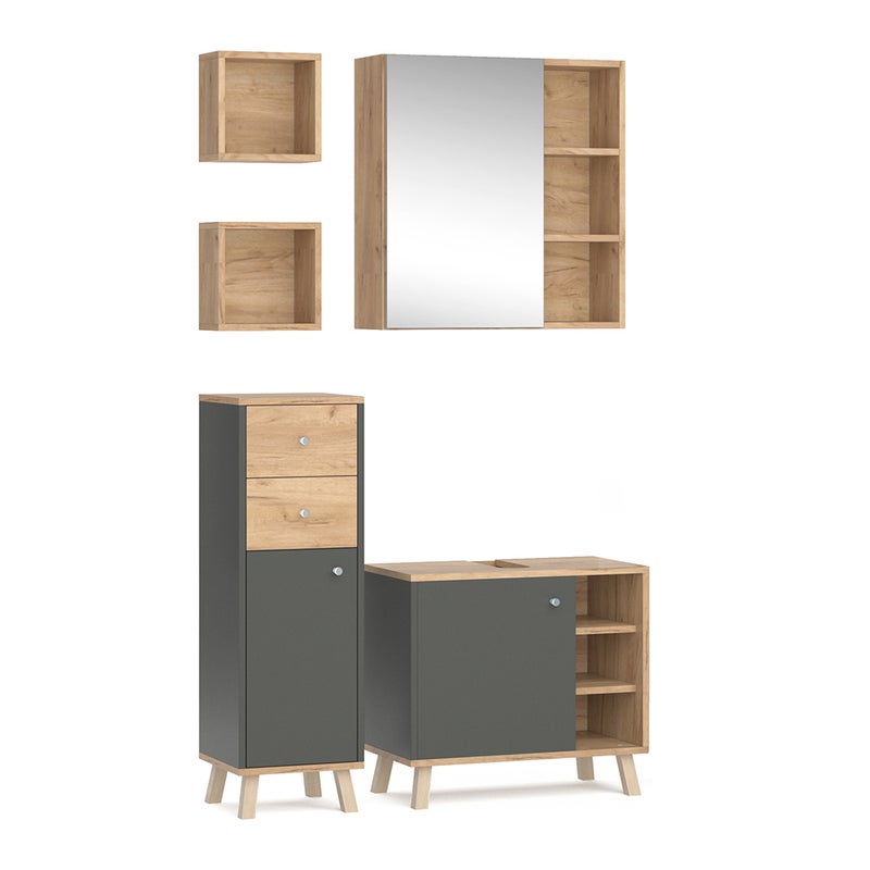 Vicco Zestaw mebli łazienkowych Senyo, Antracyt, 4 części