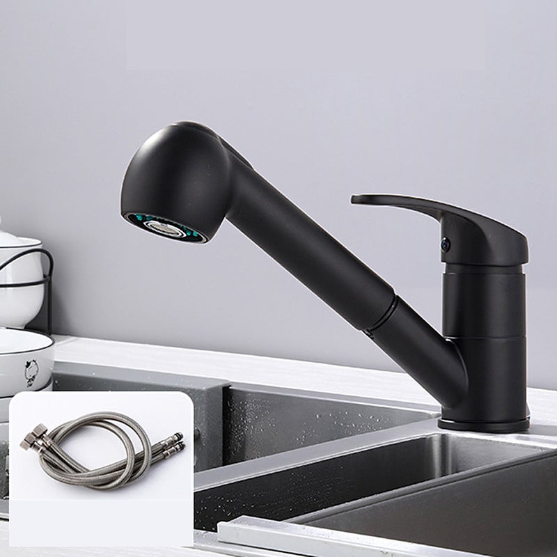 Czarny kran kuchenny z wyciąganą wylewką, 2 strumienie, bateria zlewozmywakowa 360° z ciepłą i zimną wodą do zlewu lub umywalki.