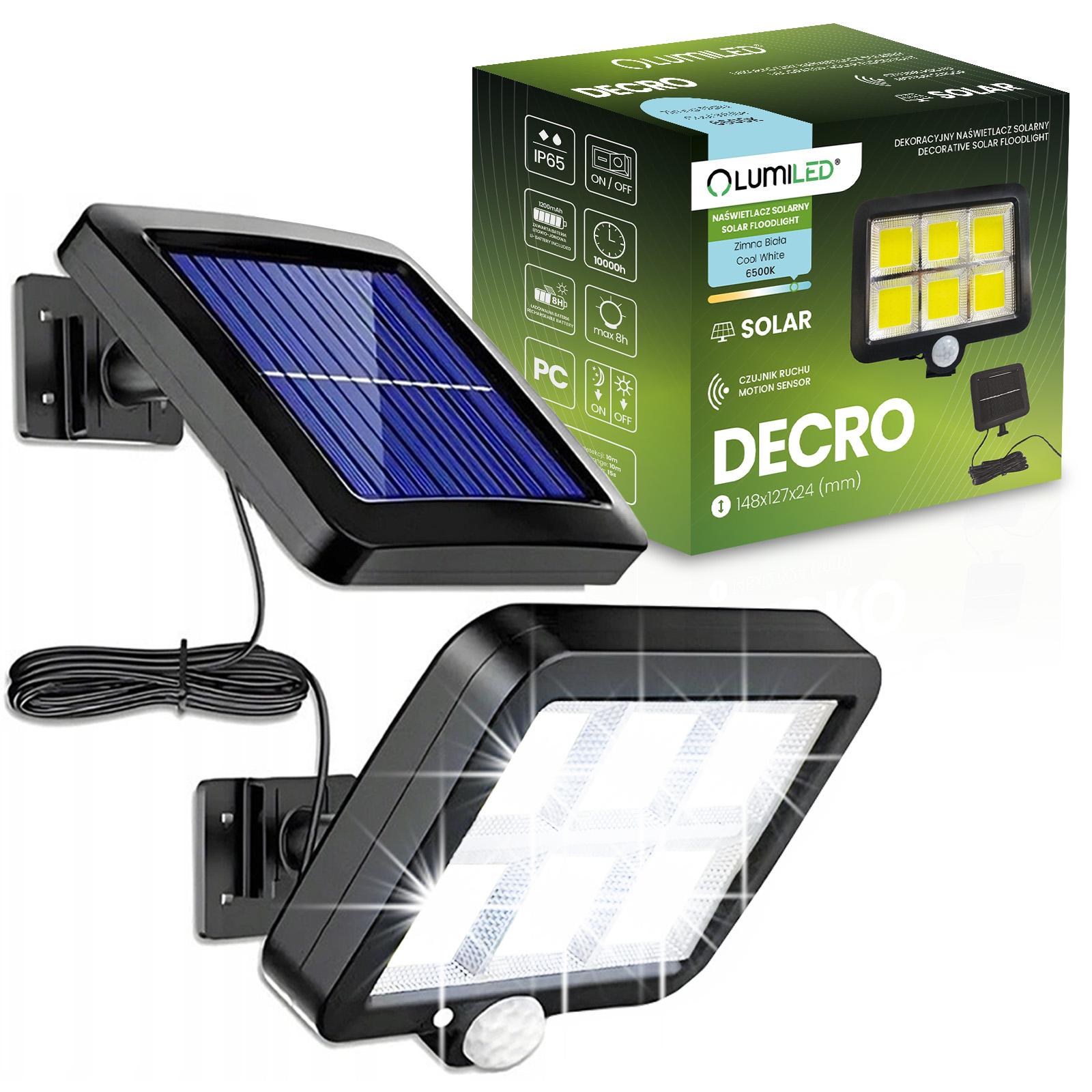 Naświetlacz Solarny Lumiled LED Halogen Lampa Ogrodowa 6500K Zimna biel IP65 Czujnik Ruchu i Zmierzchu 1 szt.