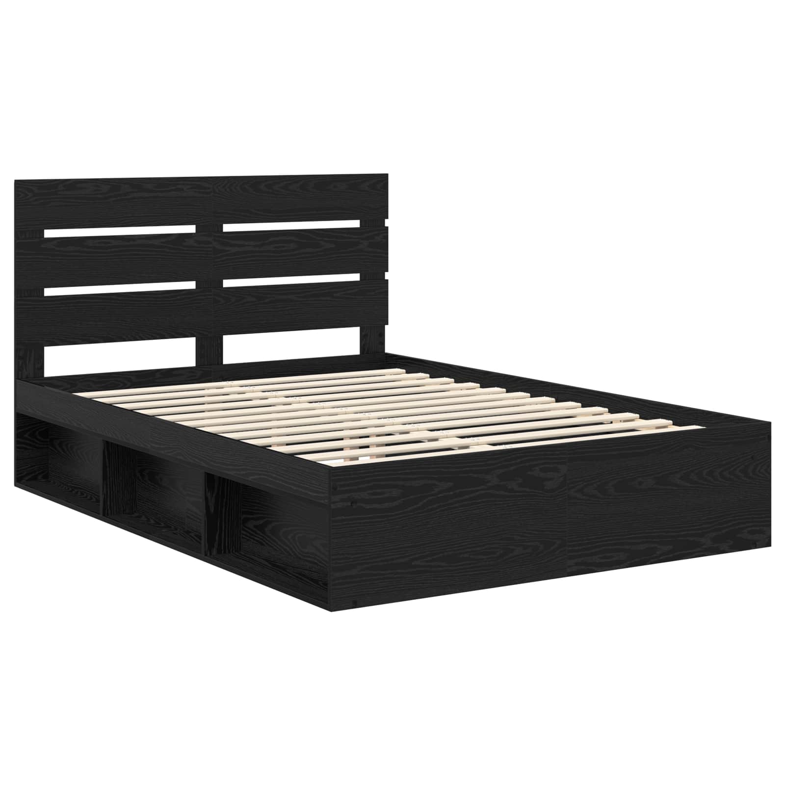 Cadre de lit avec tête de lit, en pin massif, noir, pour la chambre, 140 × 190 cm - 4