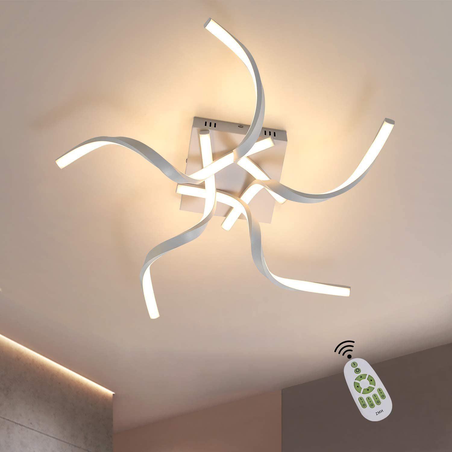 ZMH Lampa sufitowa LED do salonu, 65 cm, nowoczesny, falisty design, sterowana pilotem