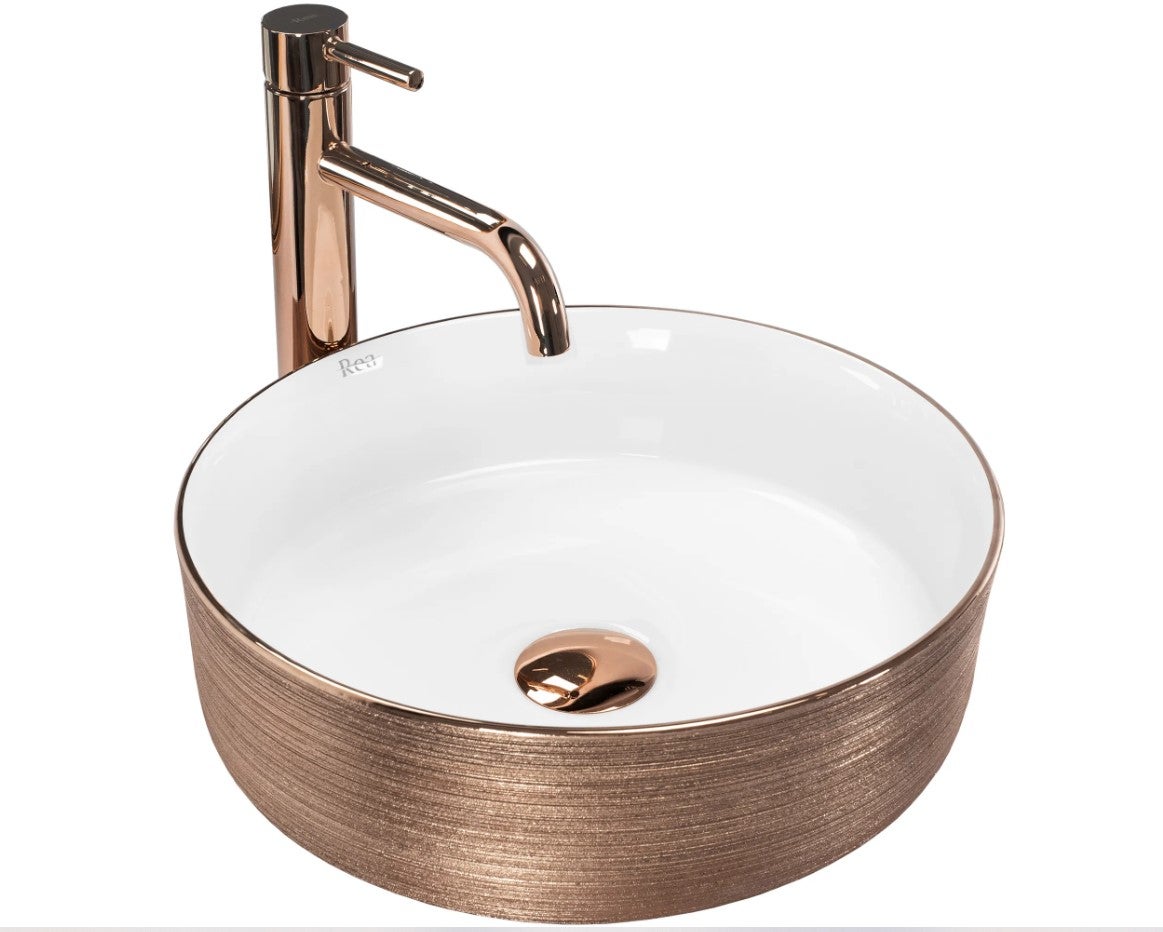 Umywalka Nablatowa Rea Sami Różowe Złoto Szczotkowane 36 X 36