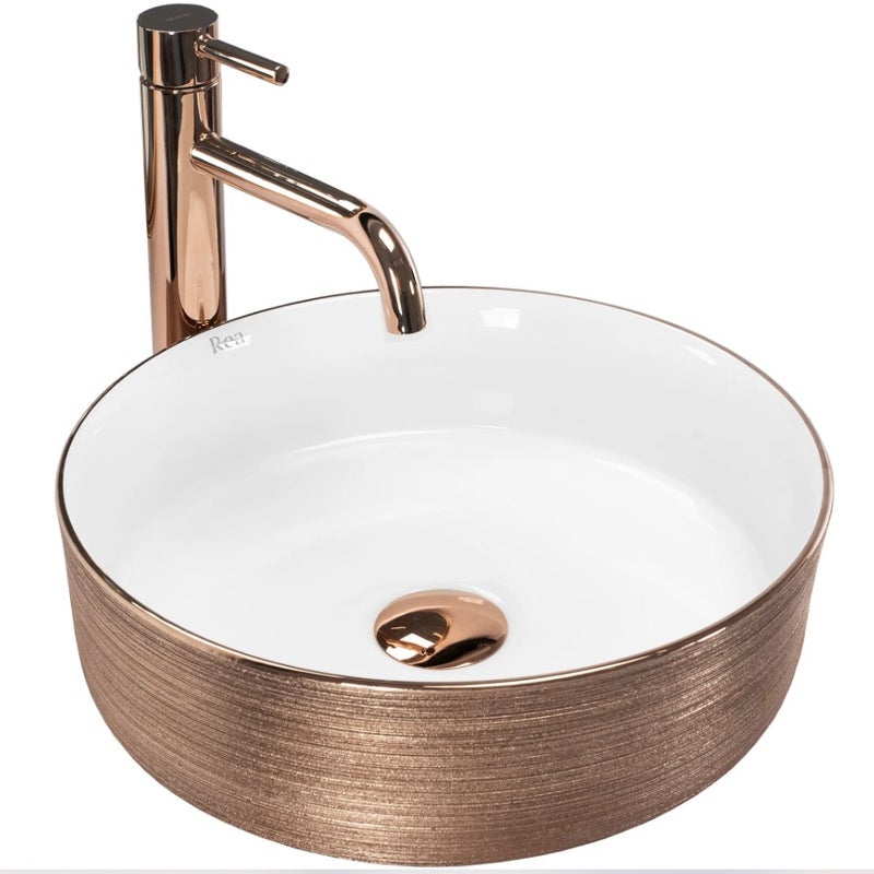 Umywalka Nablatowa Rea Sami Różowe Złoto Szczotkowane 36 X 36