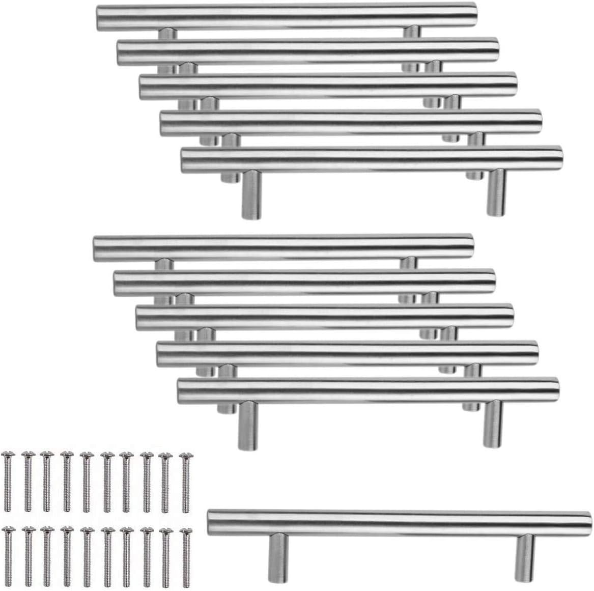 Uchwyty meblowe ze stali nierdzewnej - 20 sztuk - 128 mm, stal szczotkowana, design w kształcie litery T