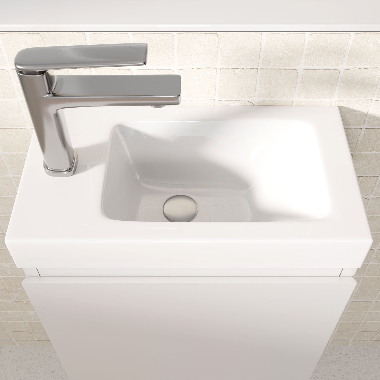 Meuble Lave Mains Blanc 40x50x22 cm avec Vasque en SMC - ELEMENTARY - 7