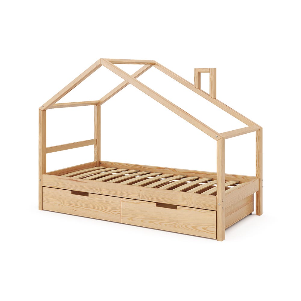 Letto Montessori Lori In Legno Naturale - 80x160 Cm Con 2 Cassetti, Senza Materasso, Per Bambini - Foto 1