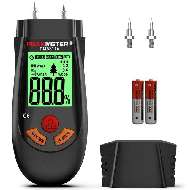 Testeur d'humidité, humidimètre à broches (6 modes), peut mesurer rapidement la teneur en humidité du papier et des matériaux de construction