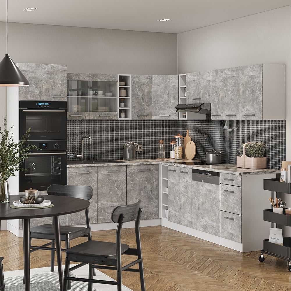 Vicco Cuisine en angle R-Line, Béton/Blanc, 247 x 237 cm, PT Chêne - 6